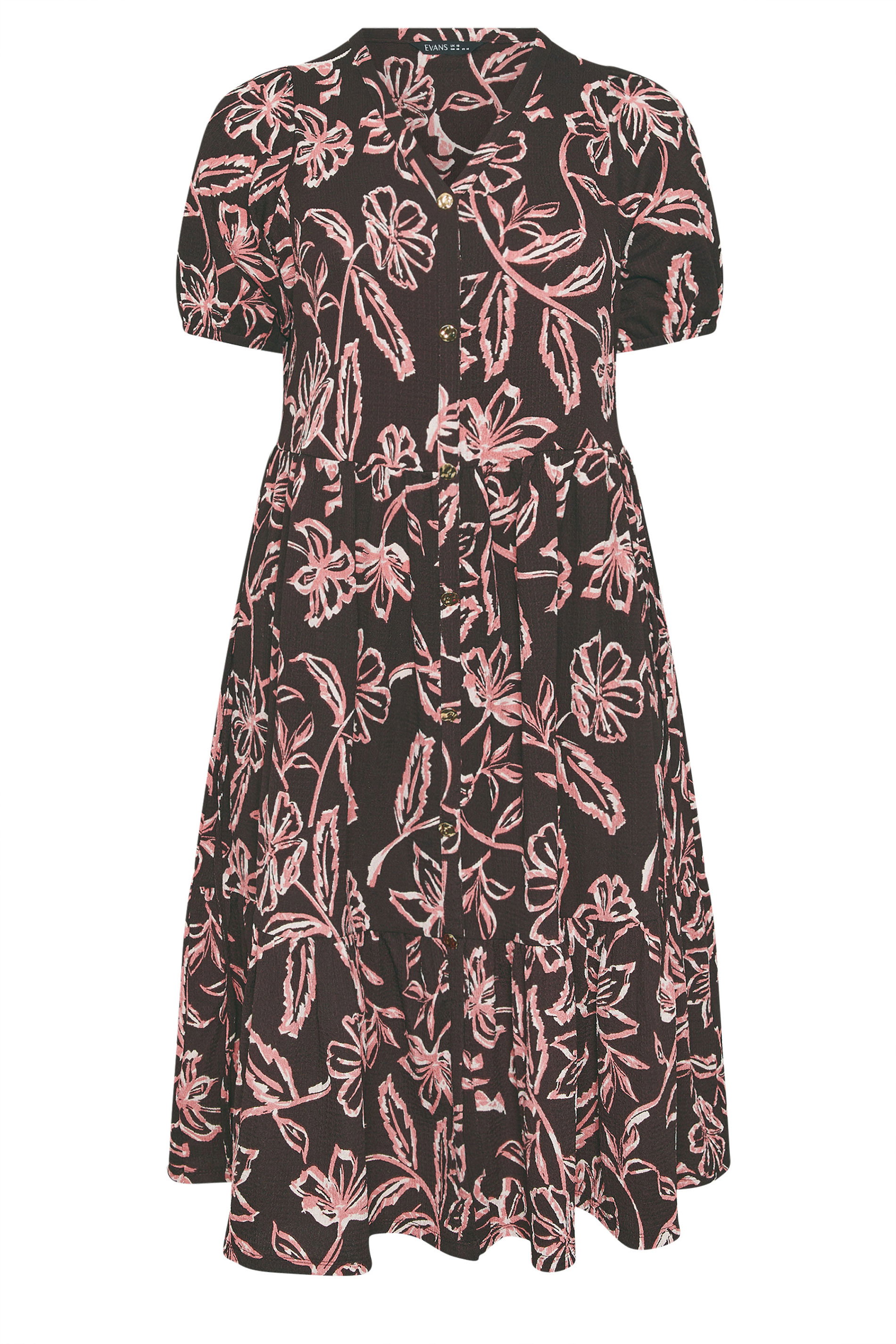 EVANS Plus Size chocolate Brown Floral Tiered Dress | Evans 5
