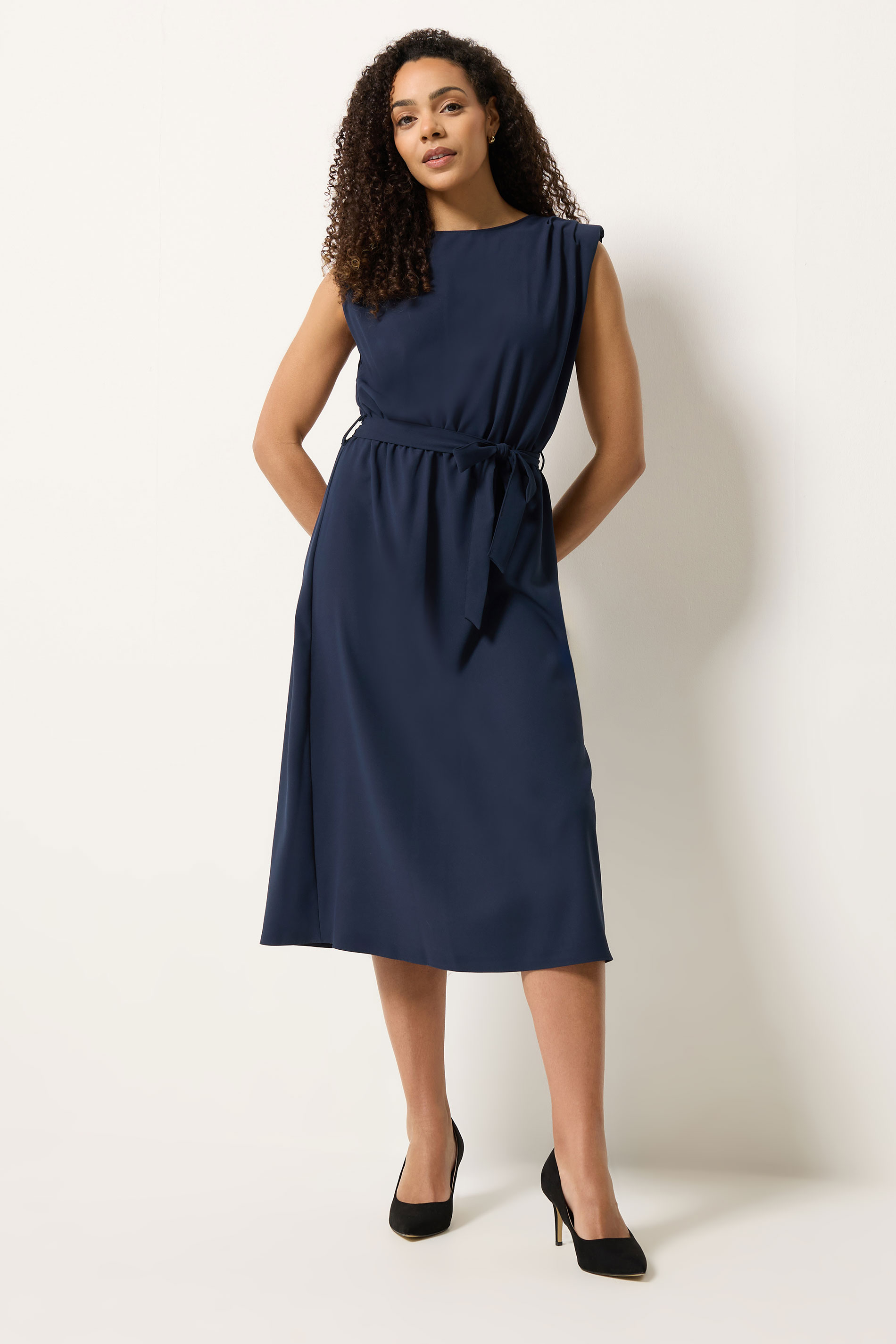 M&Co Navy Blue Tie Waist Sleeveless Midi Dress | M&Co 1