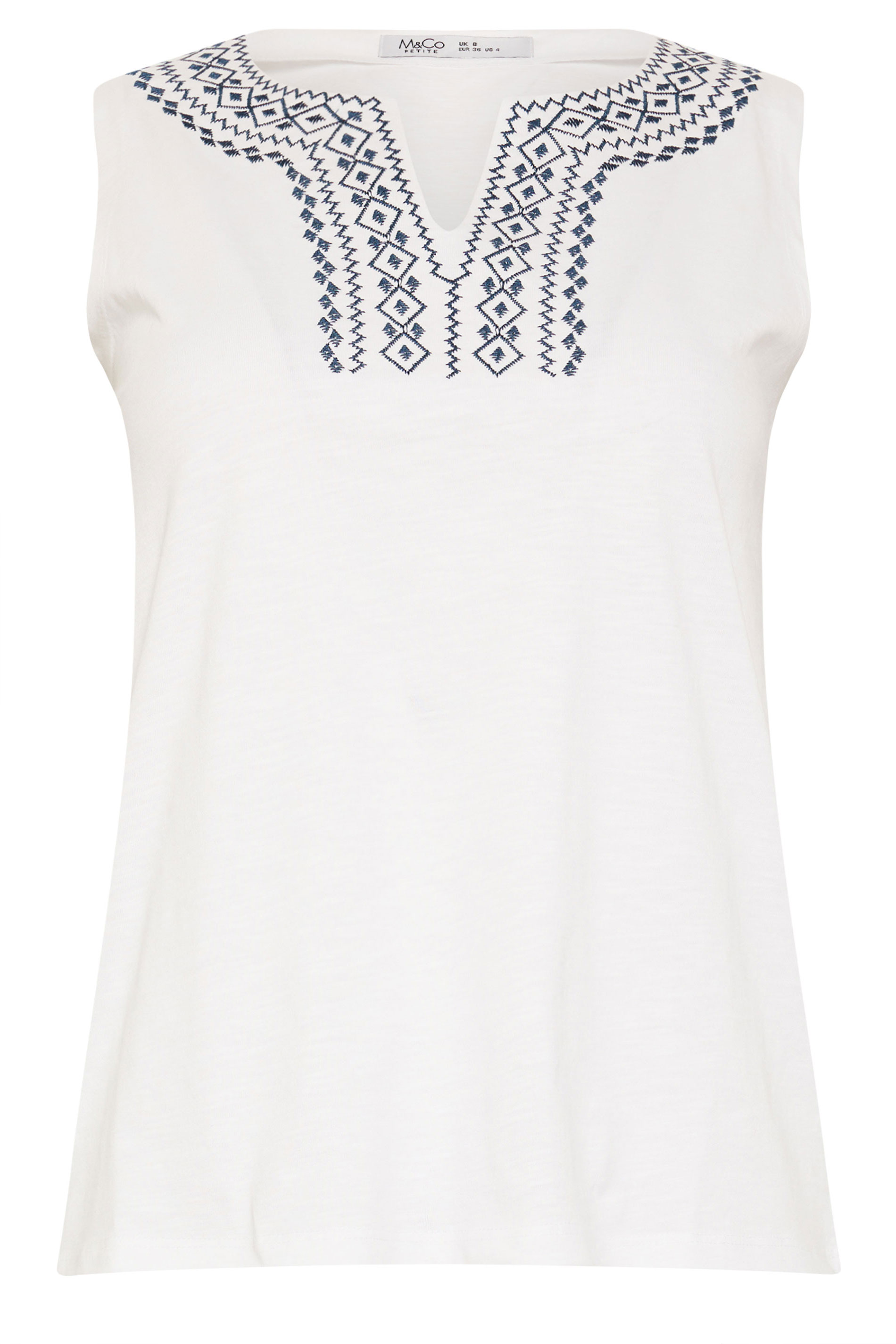 M&Co Petite White & Navy Embroidered Cotton Vest Top | M&Co  5