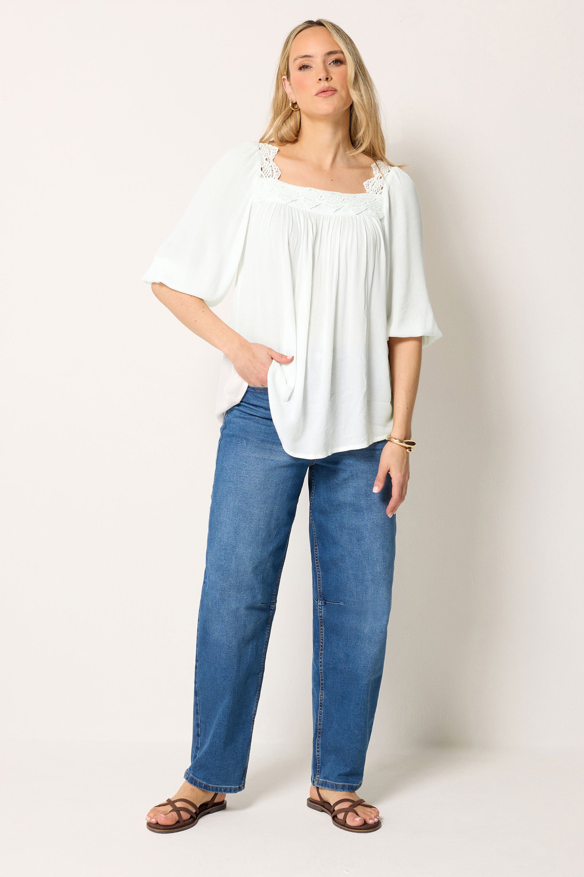 LTS Tall Women's White Square Neck Textured Top | Long Tall Sally 2