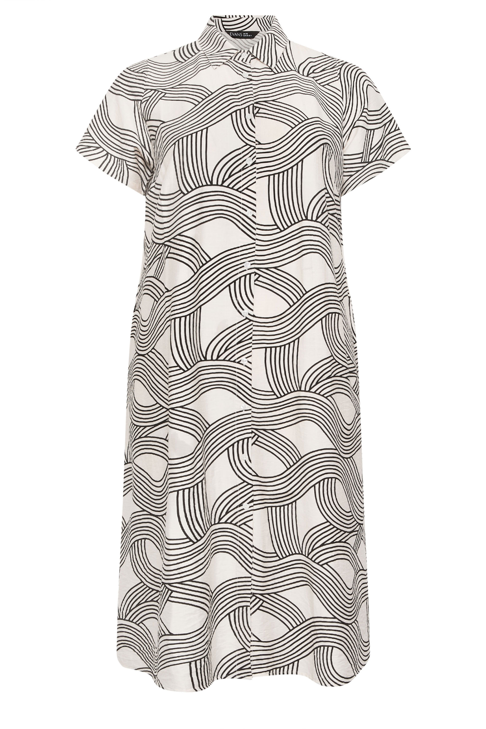 EVANS Plus Size White & Black Linear Shirt Dress | Evans 6