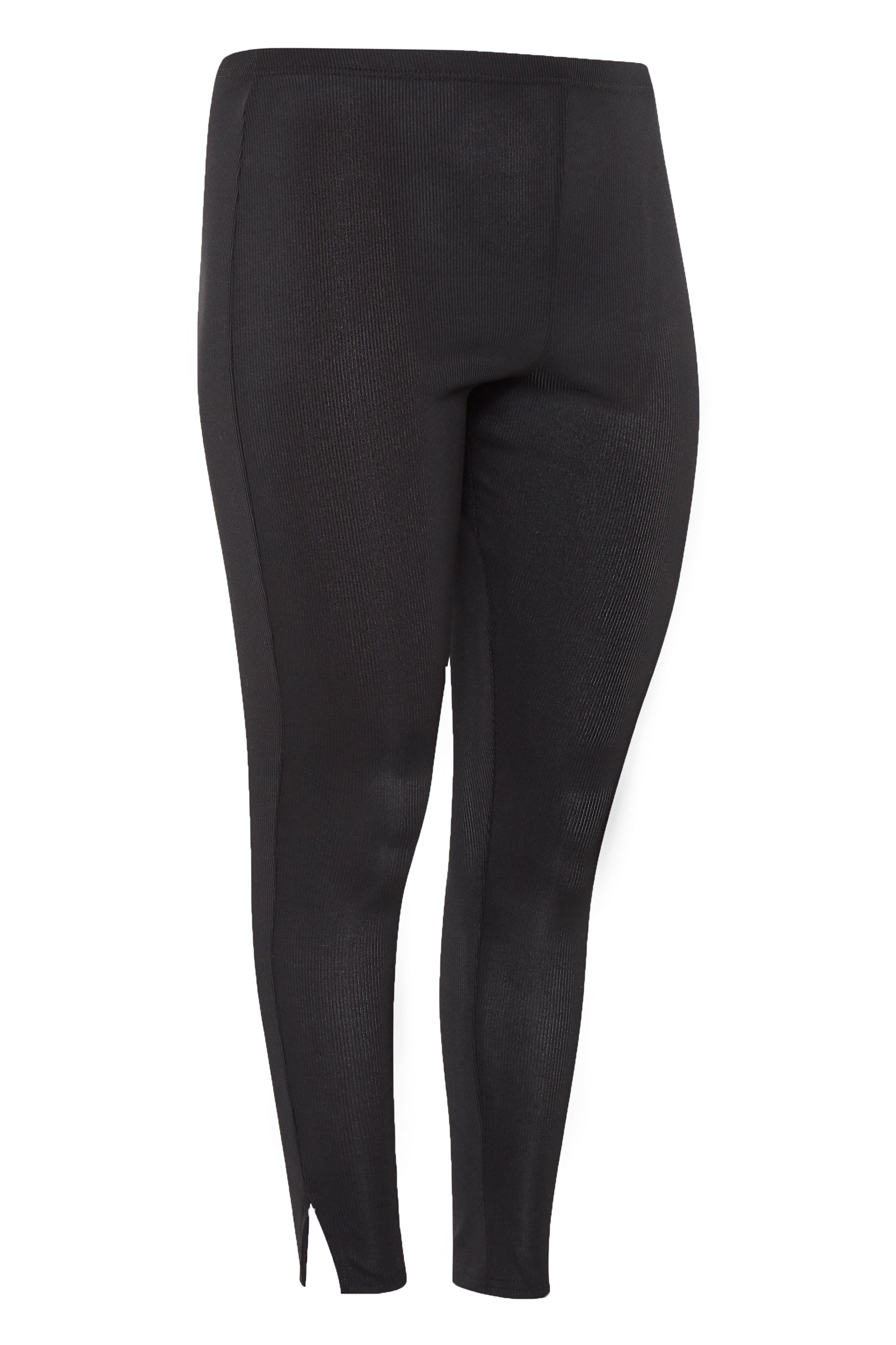 Black Ribbed Side Split Leggings | Yours Clothing