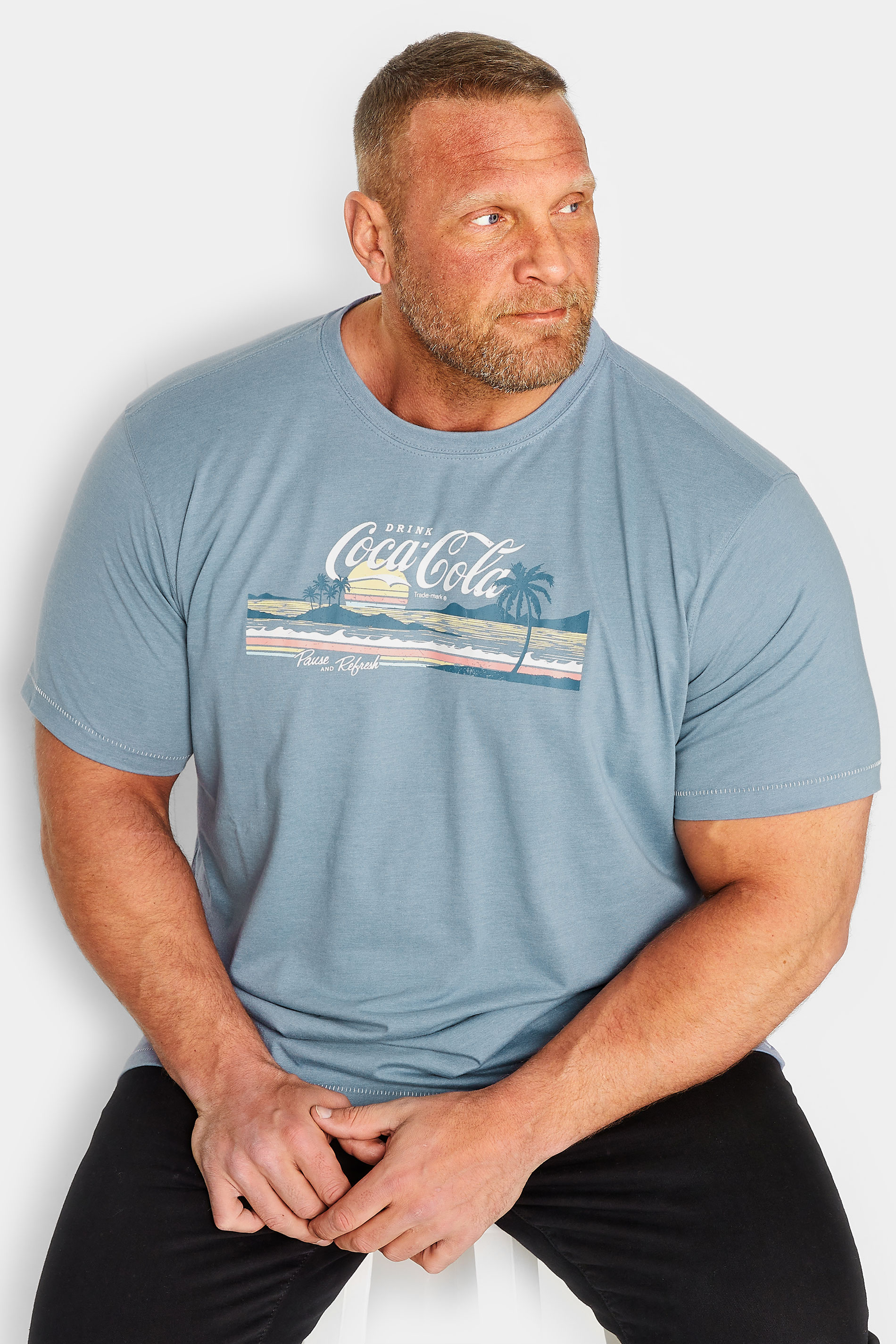 D555 Big & Tall Light Blue Official Coca-Cola Print T-shirt | BadRhino 1
