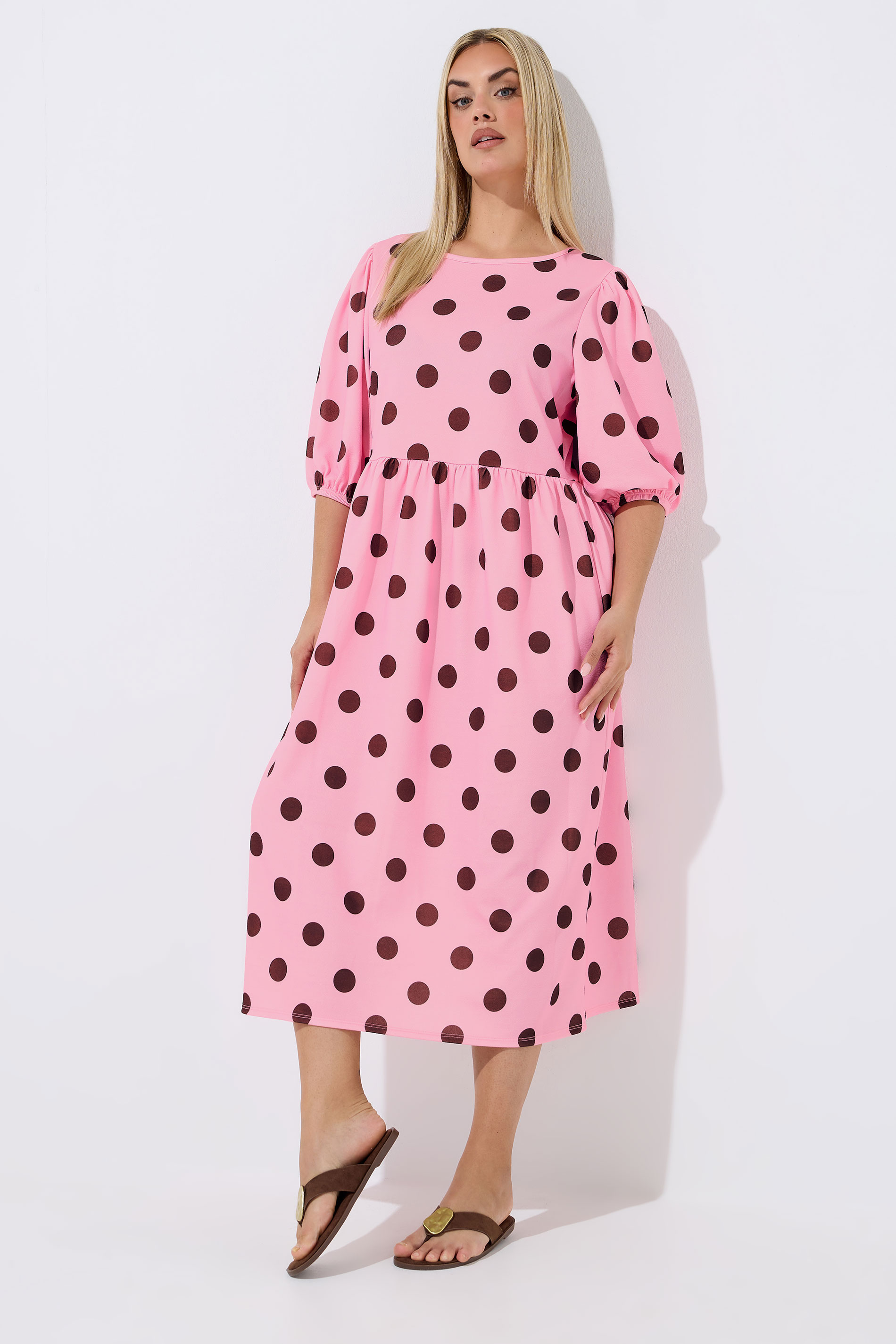 LIMITED COLLECTION Plus Size Pink Polka Dot Dress | Yours Clothing 1