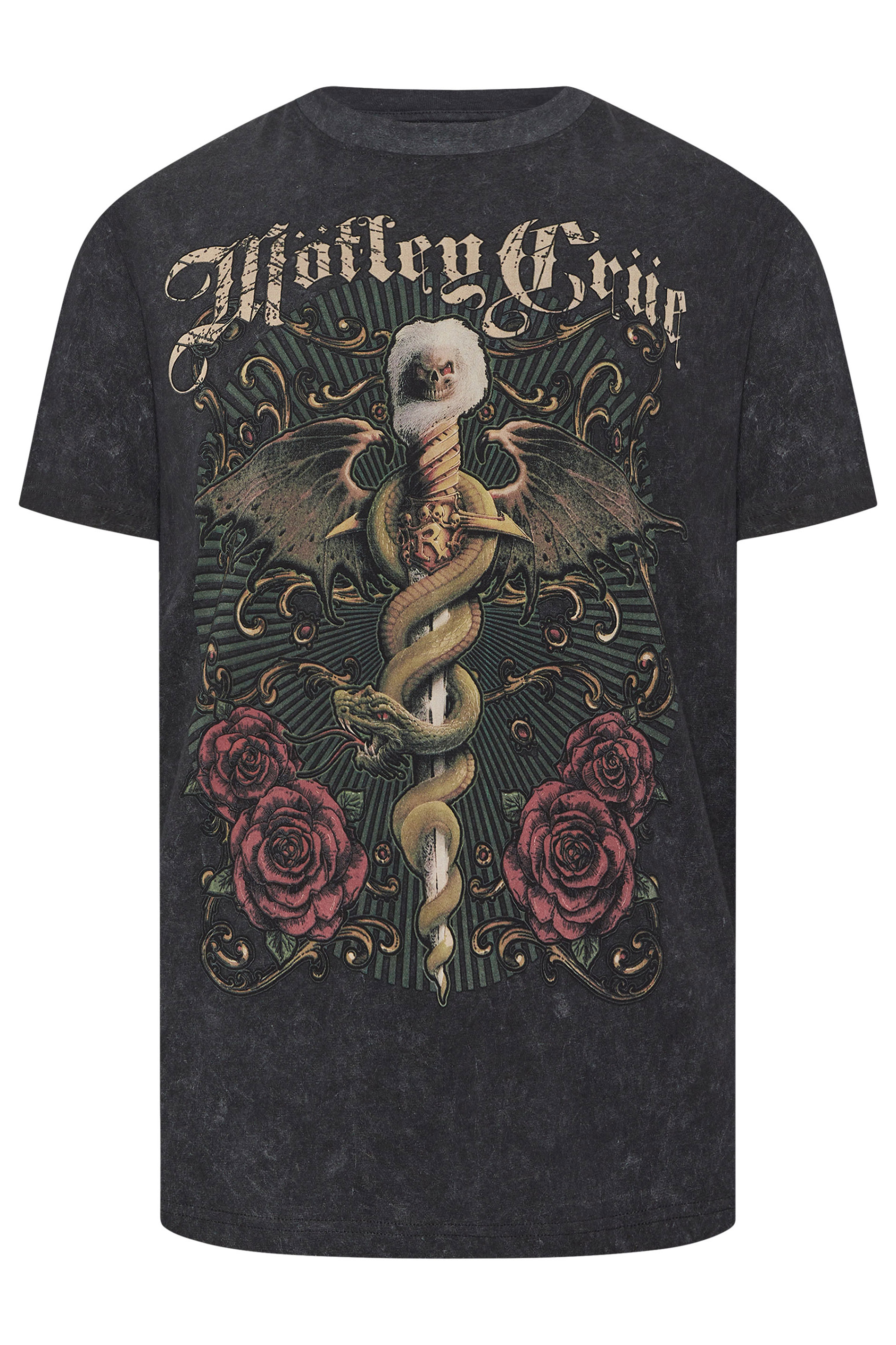 BadRhino Big & Tall Black 'Motley Crue' Acid Wash T-Shirt | BadRhino 5
