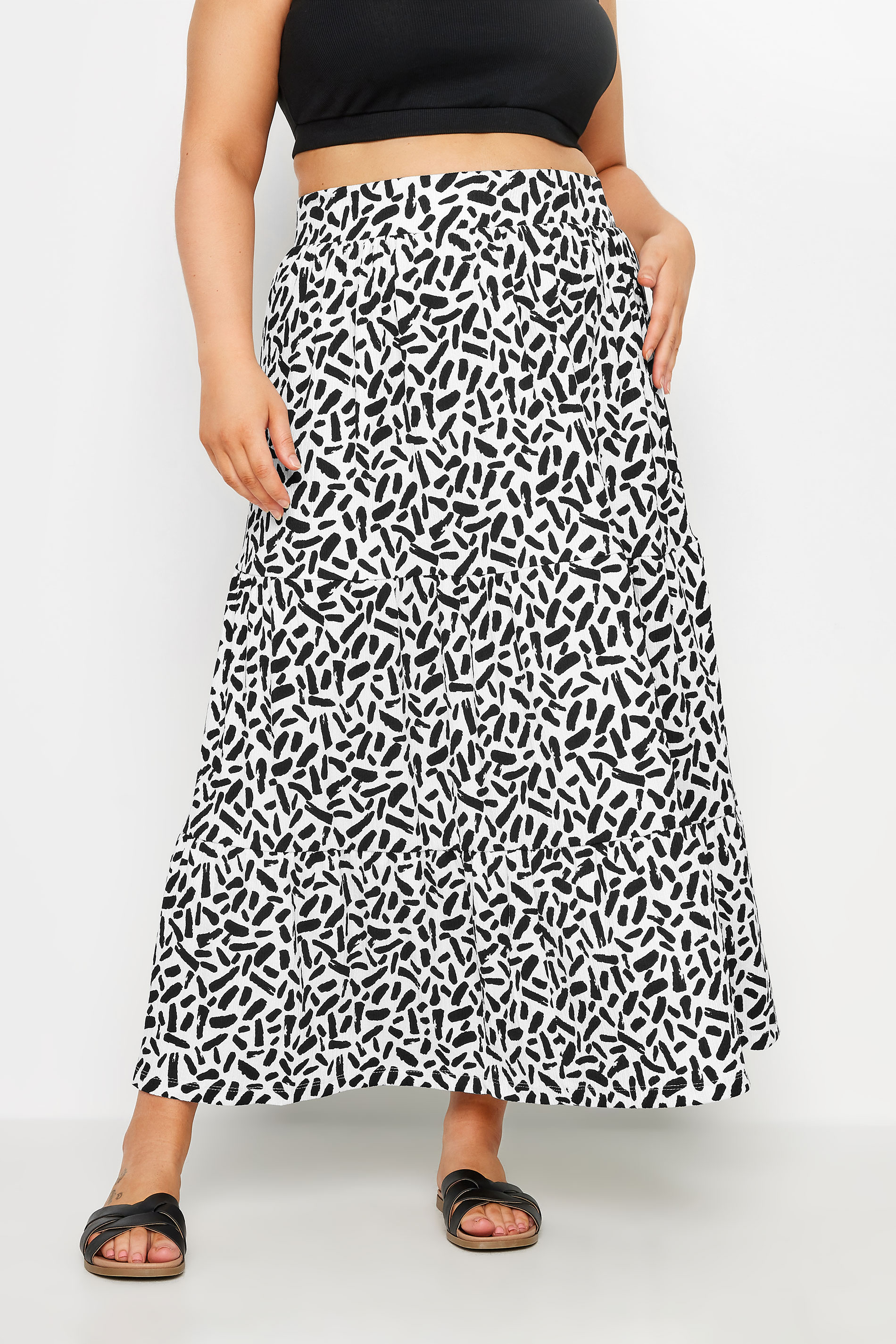 YOURS Plus Size White Abstract Print Tiered Maxi Skirt | Yours Clothing 3