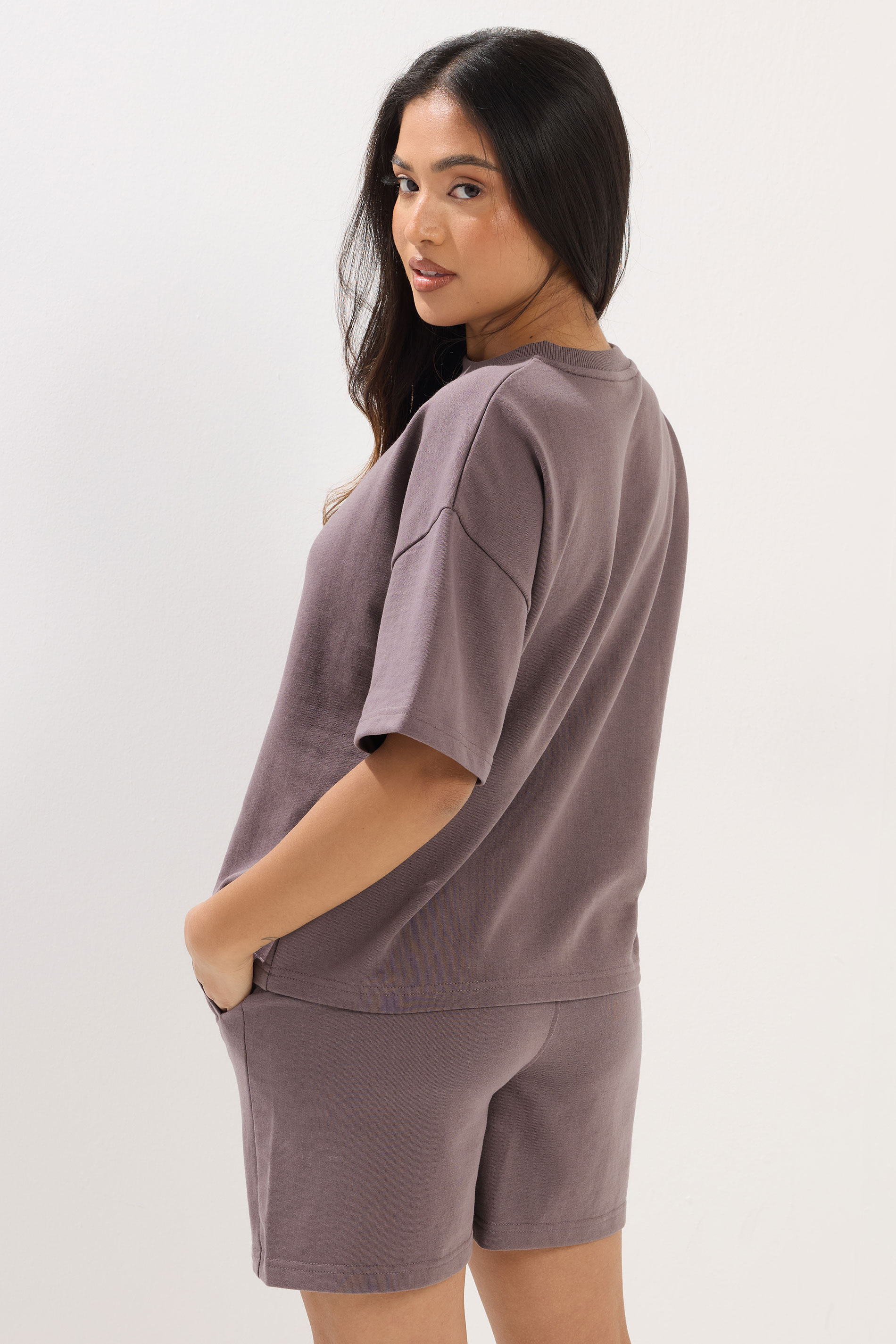 PixieGirl Petite Women's Set Plum Purple Sweat T-Shirt & Shorts | PixieGirl 2