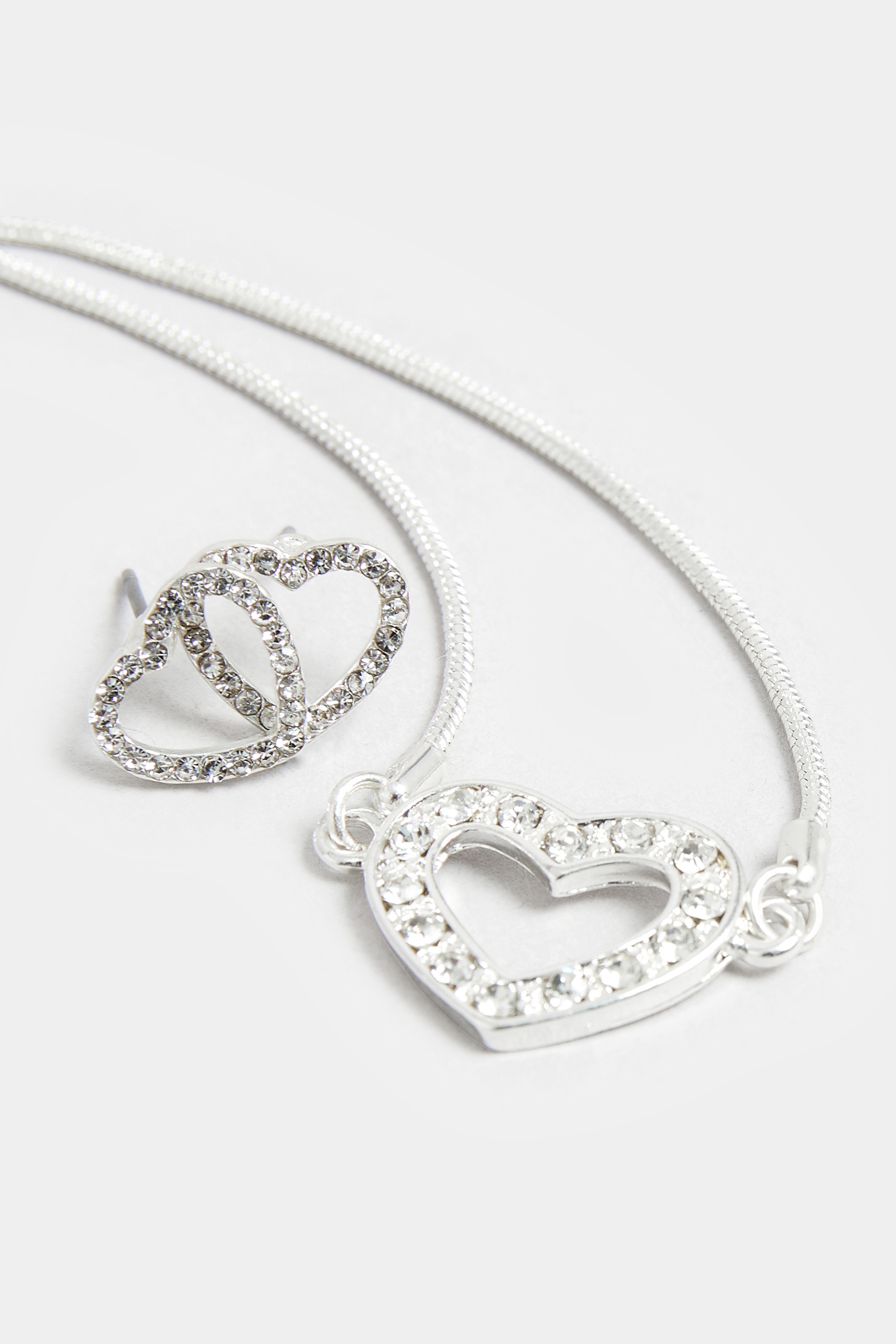 Silver Heart Bracelet & Earrings Set | Yours Clothing  3