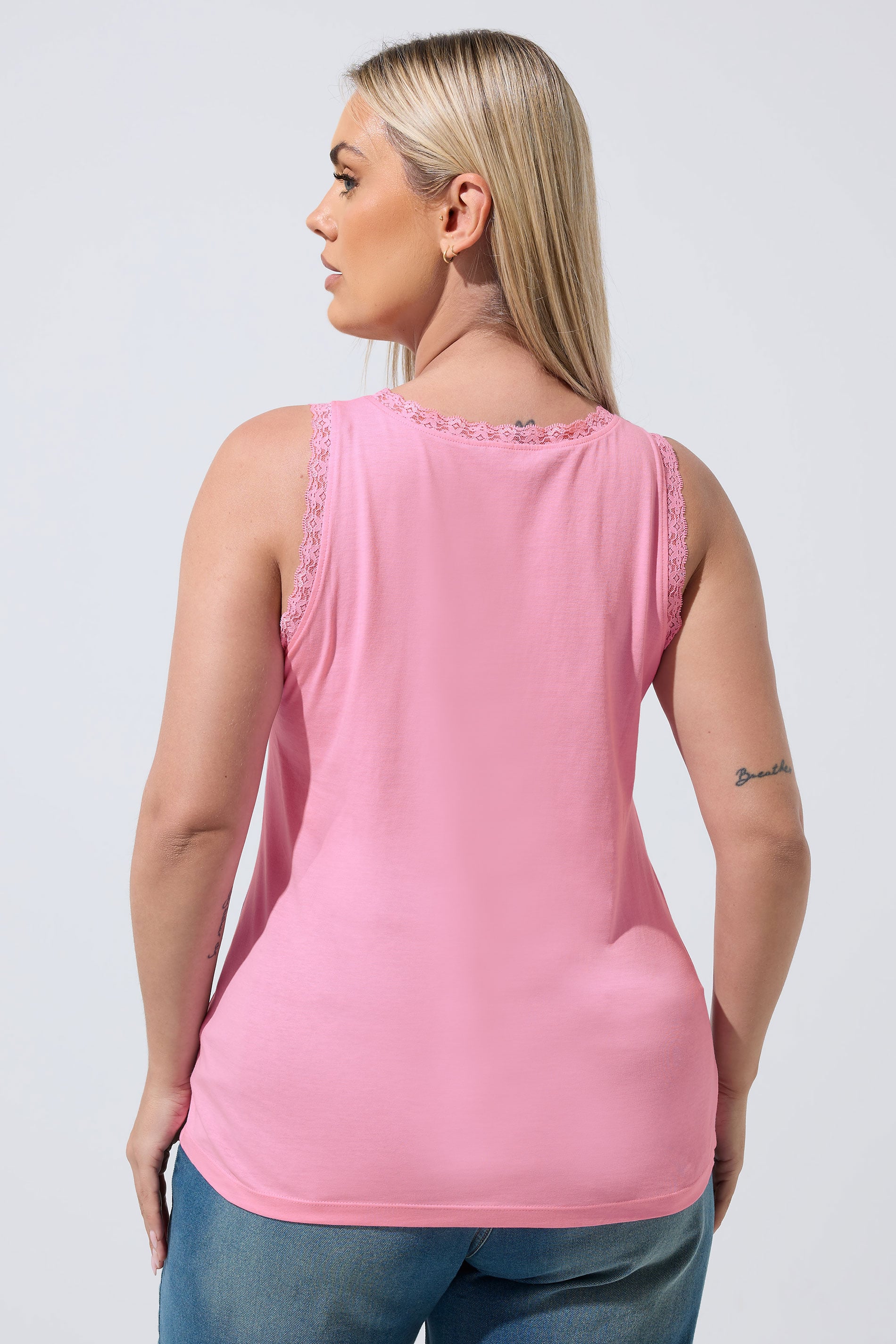 LIMITED COLLECTION Plus Size Pink Lace Trim Vest Top | Yours Clothing 2