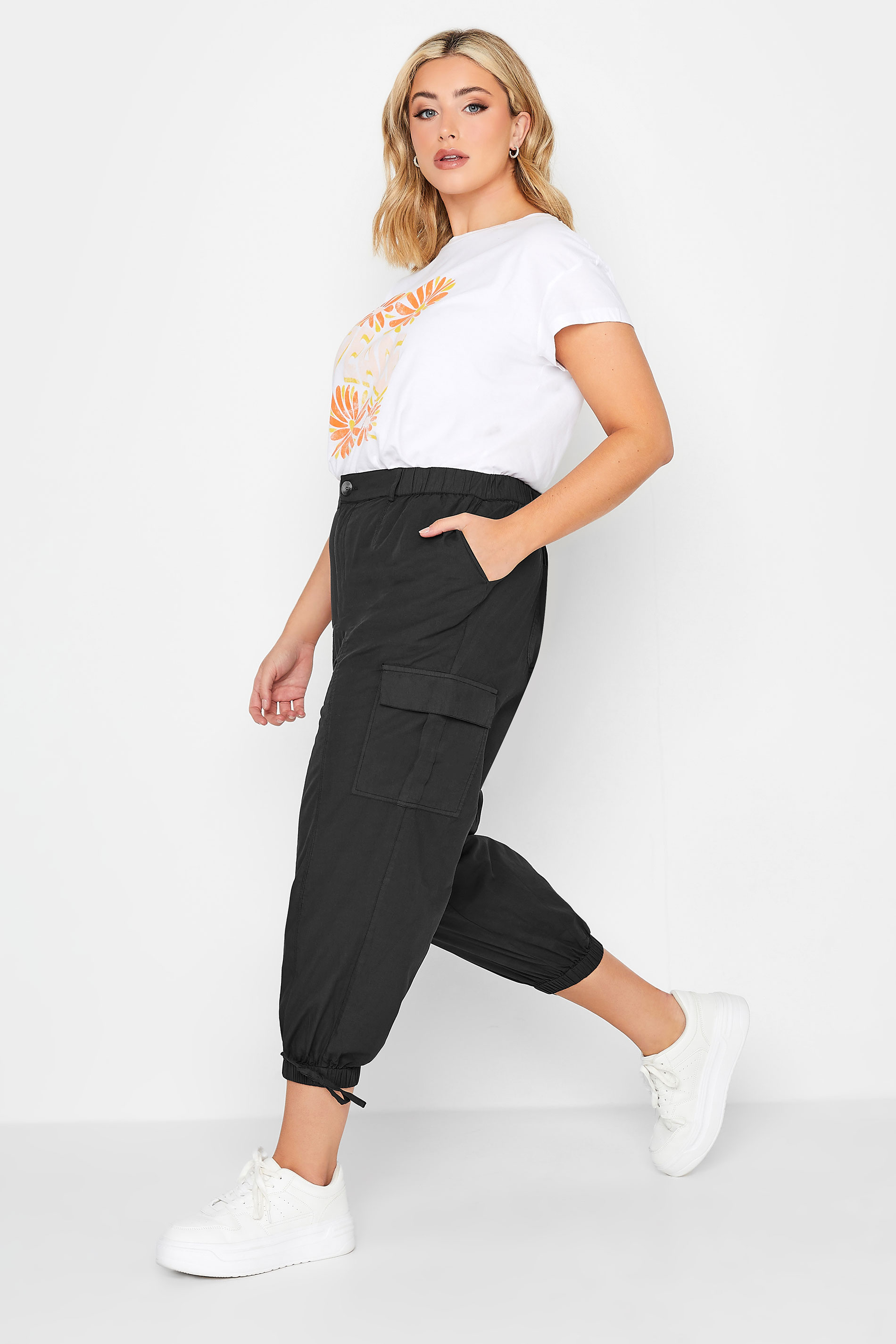 YOURS Curve Plus Size Black Cropped Cargo Trousers | Yours Clothing  2