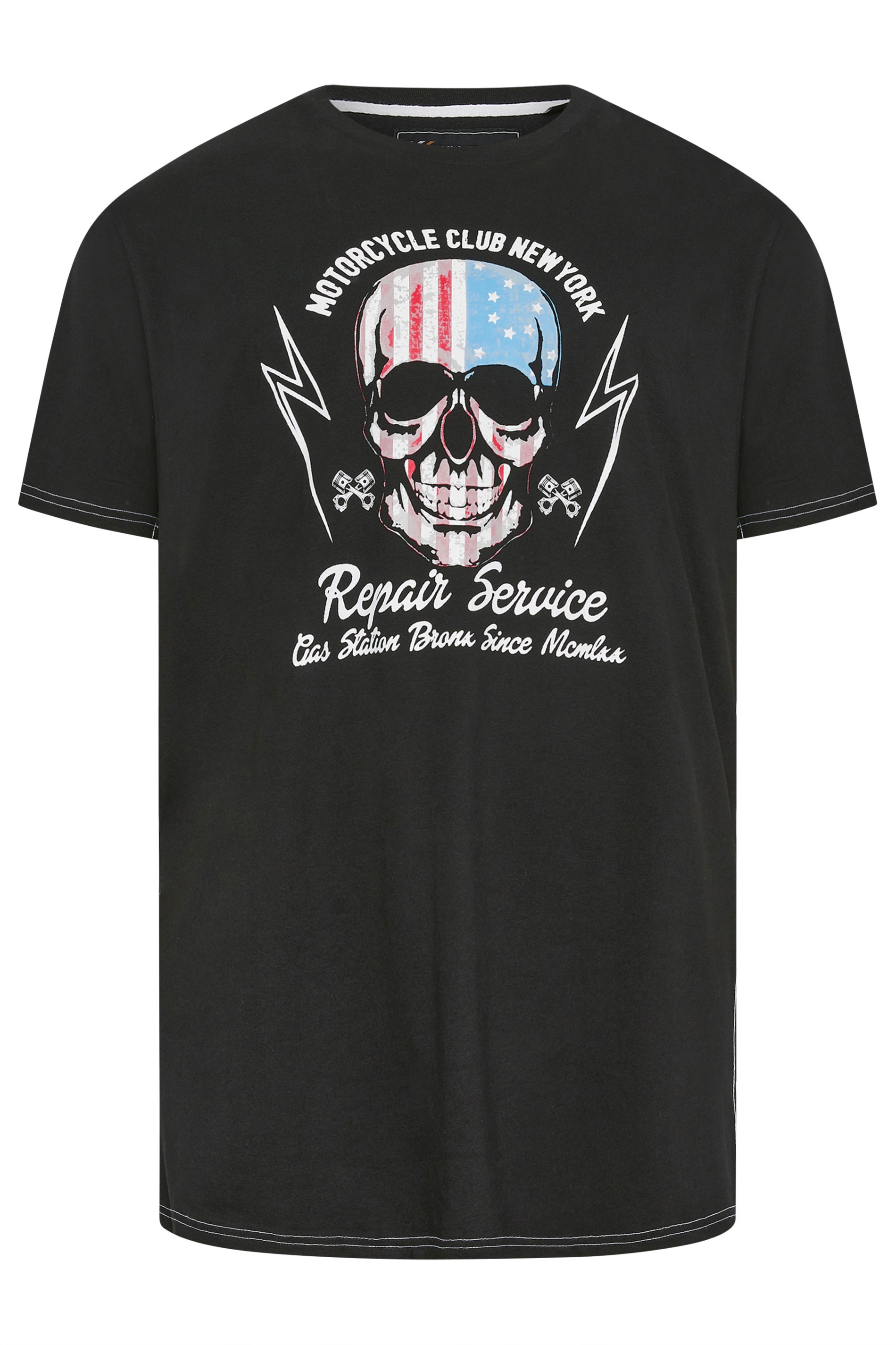 KAM Big & Tall Black USA Skull Print T-Shirt | BadRhino 2