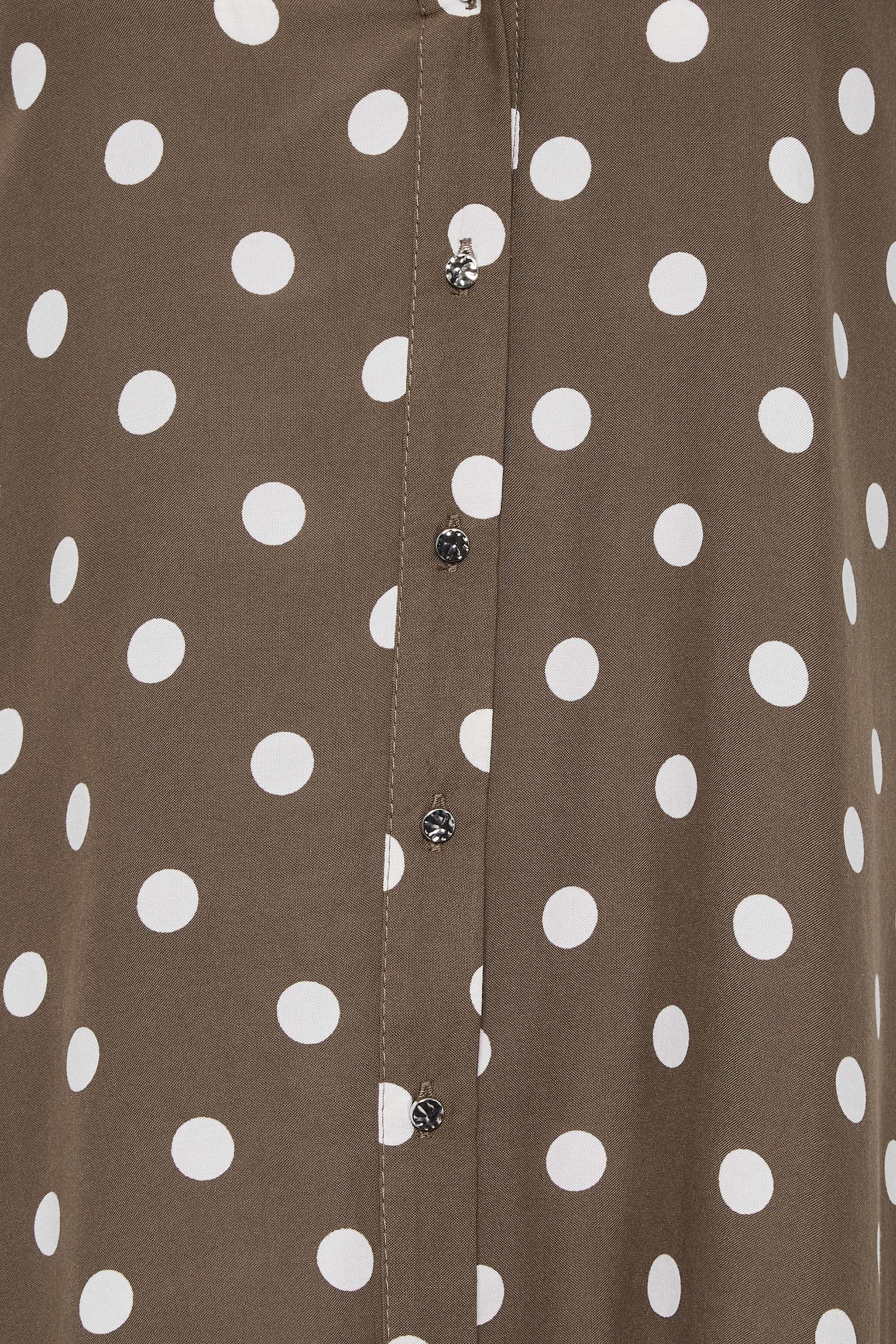 The Brown Lapel Polka Dot Ruched Blouse - Women's Polka Dot Short Sleeve V  Neck Top - Brown - Tops