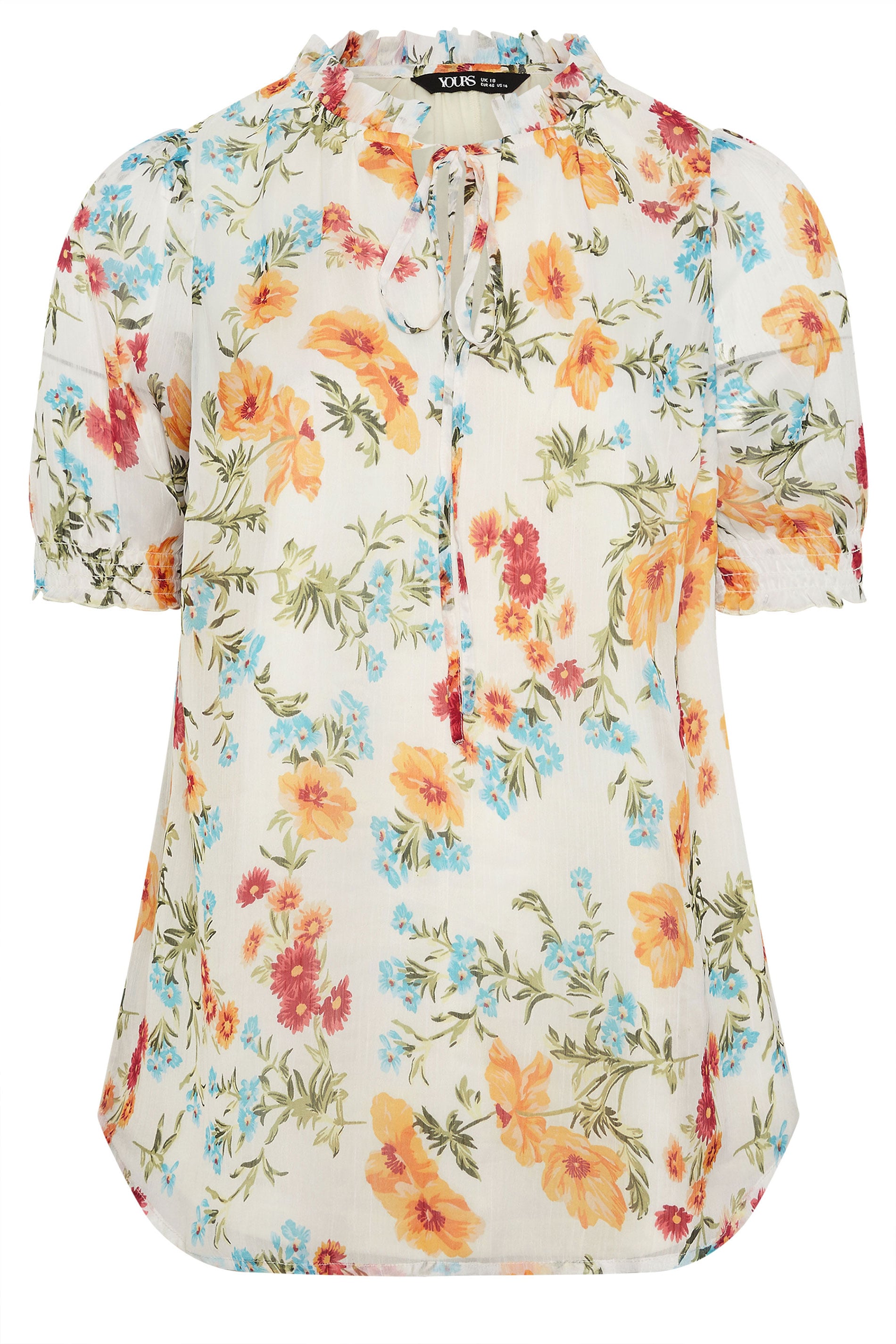 YOURS Plus Size White & Orange Floral Frill Neck Blouse | Yours Clothing 5