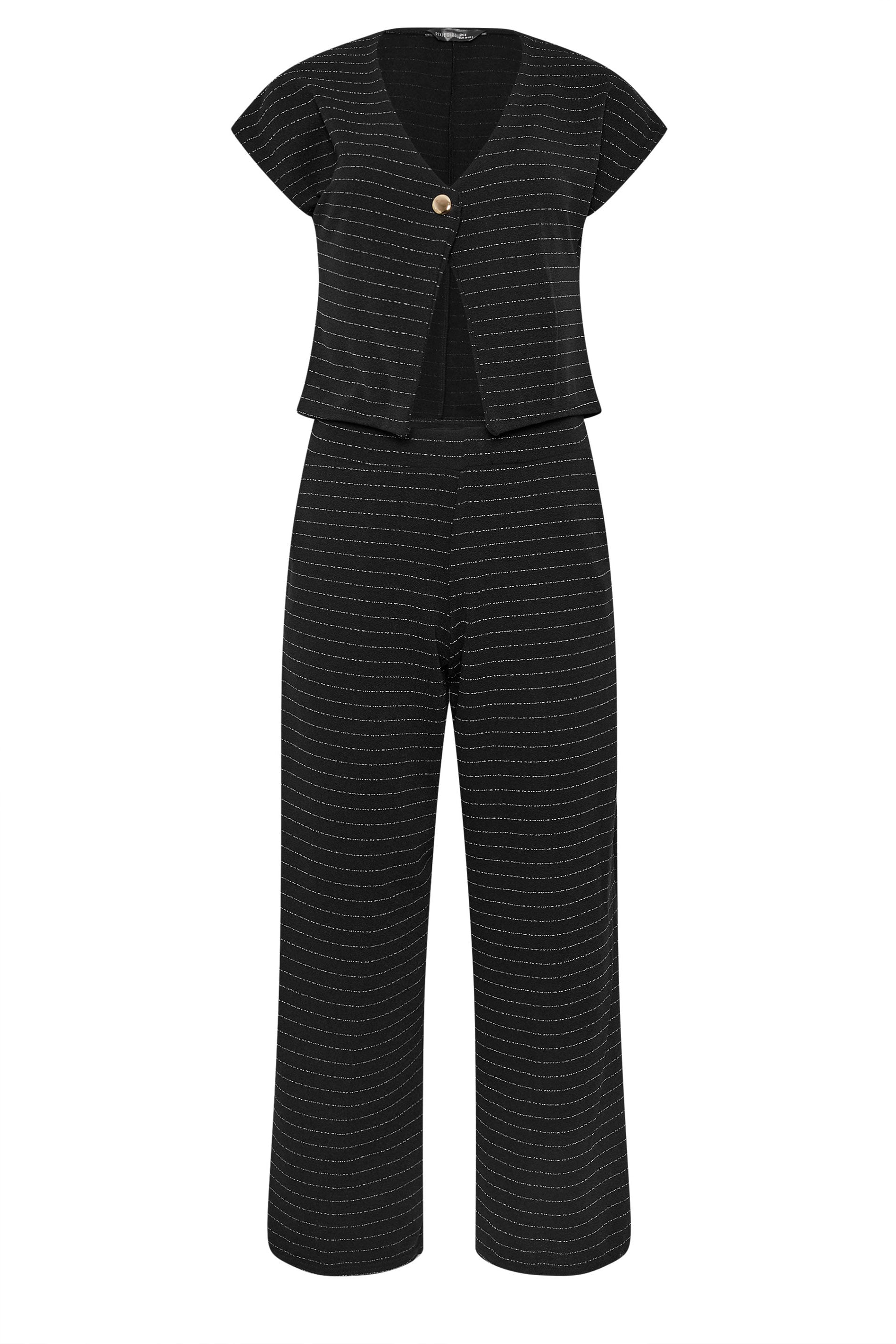 PixieGirl Petite Women's Set Black Striped Button Top & Wide Leg Trousers | PixieGirl 5