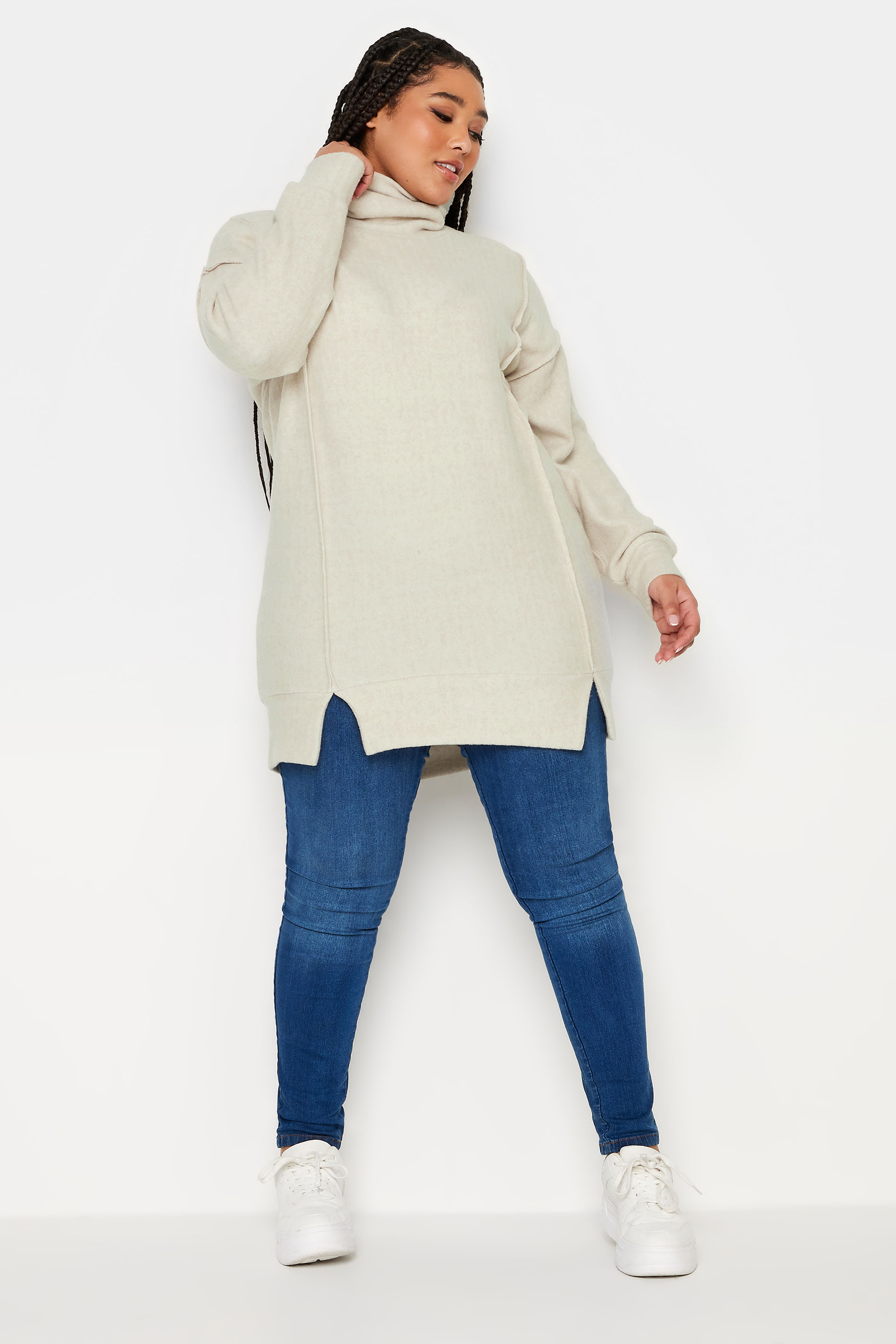 YOURS LUXURY Plus Size Cream Soft Touch Turtle Neck Jumper | Yours Clothing 2