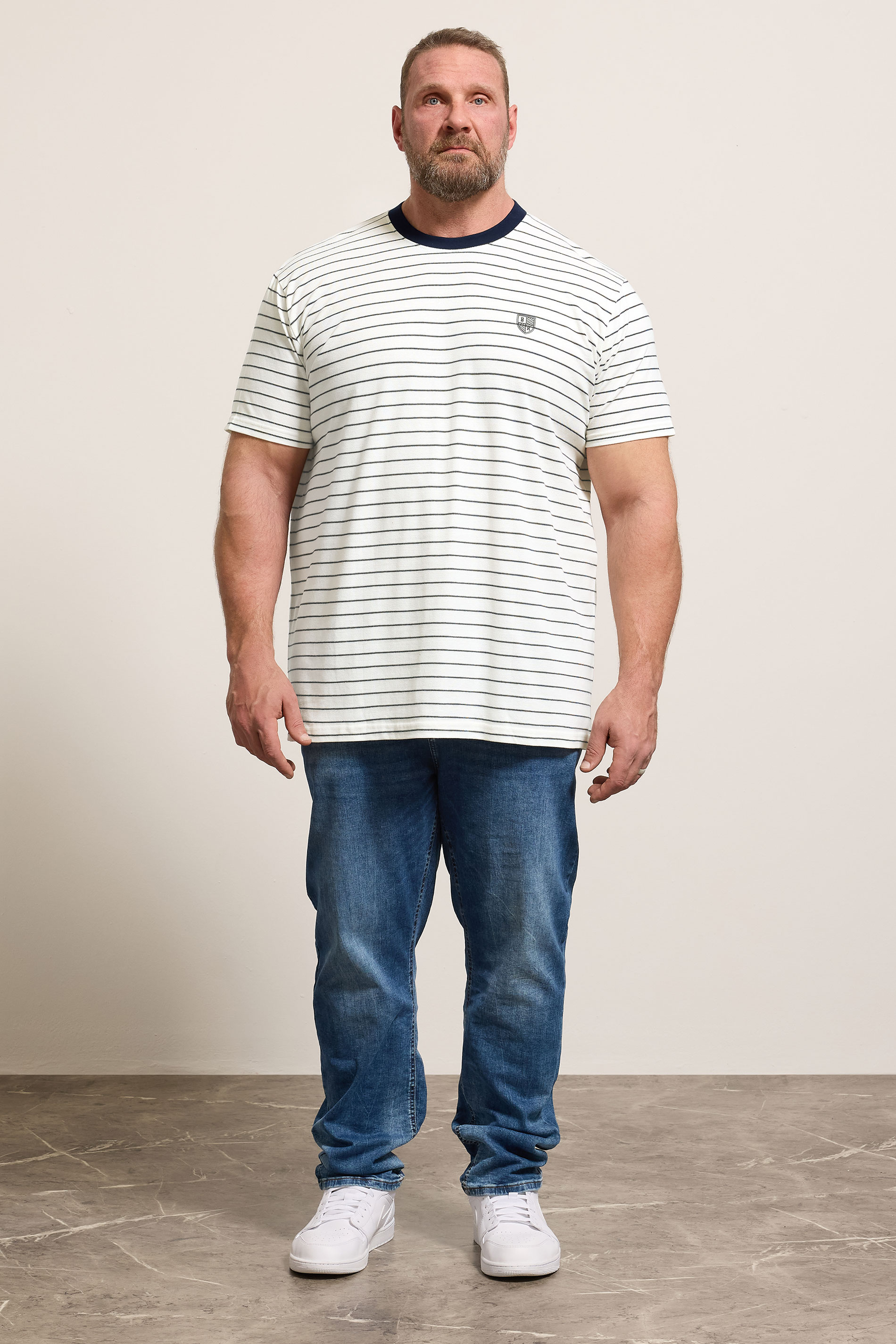 BadRhino Big & Tall Off-White Extra Long Stripe Pique T-Shirt | BadRhino 2