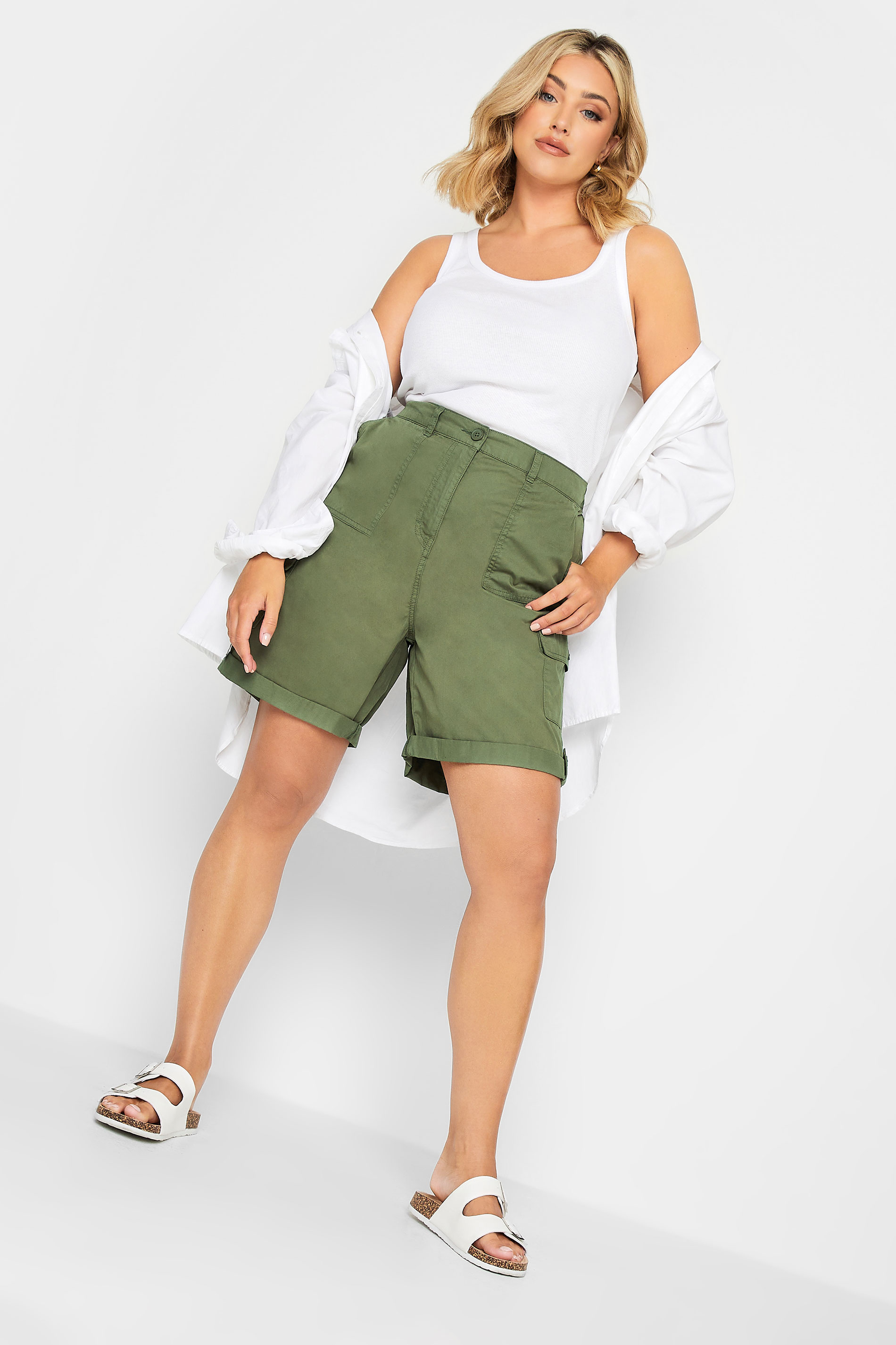YOURS Plus Size Khaki Green Cargo Chino Shorts | Yours Clothing 3