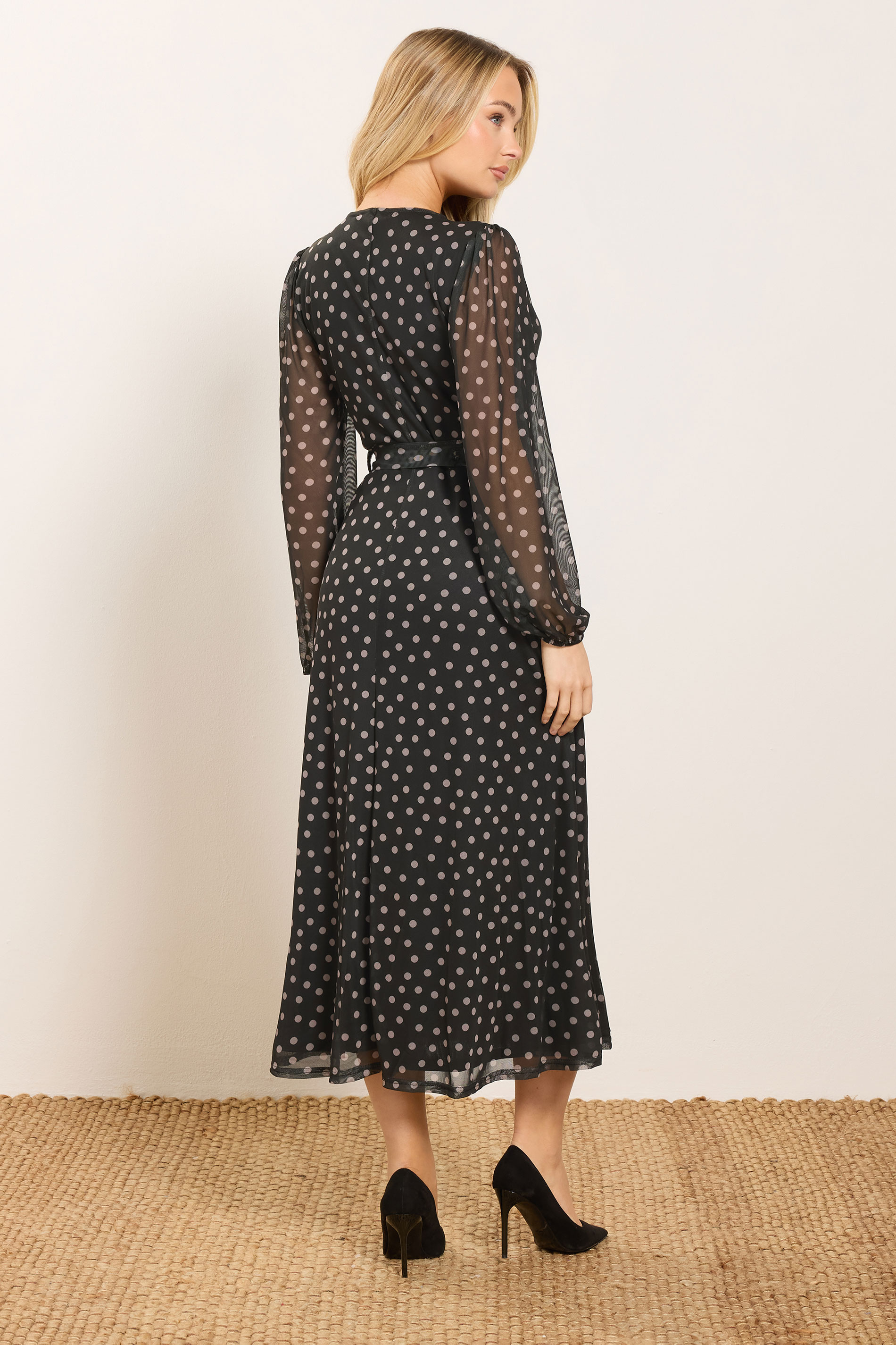 M&Co Black Polka Dot Mesh Wrap Dress | M&Co 2