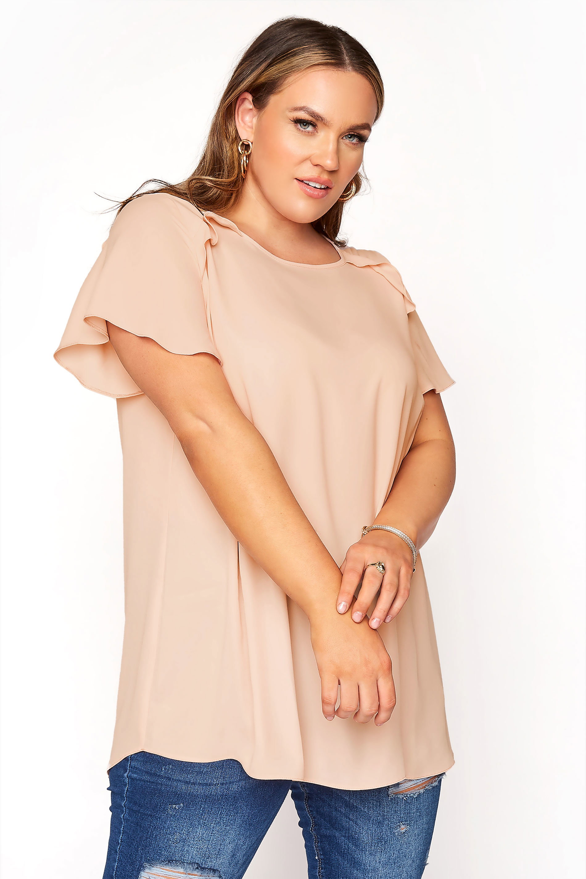 Blush Pink Angel Sleeve Frill Shoulder 