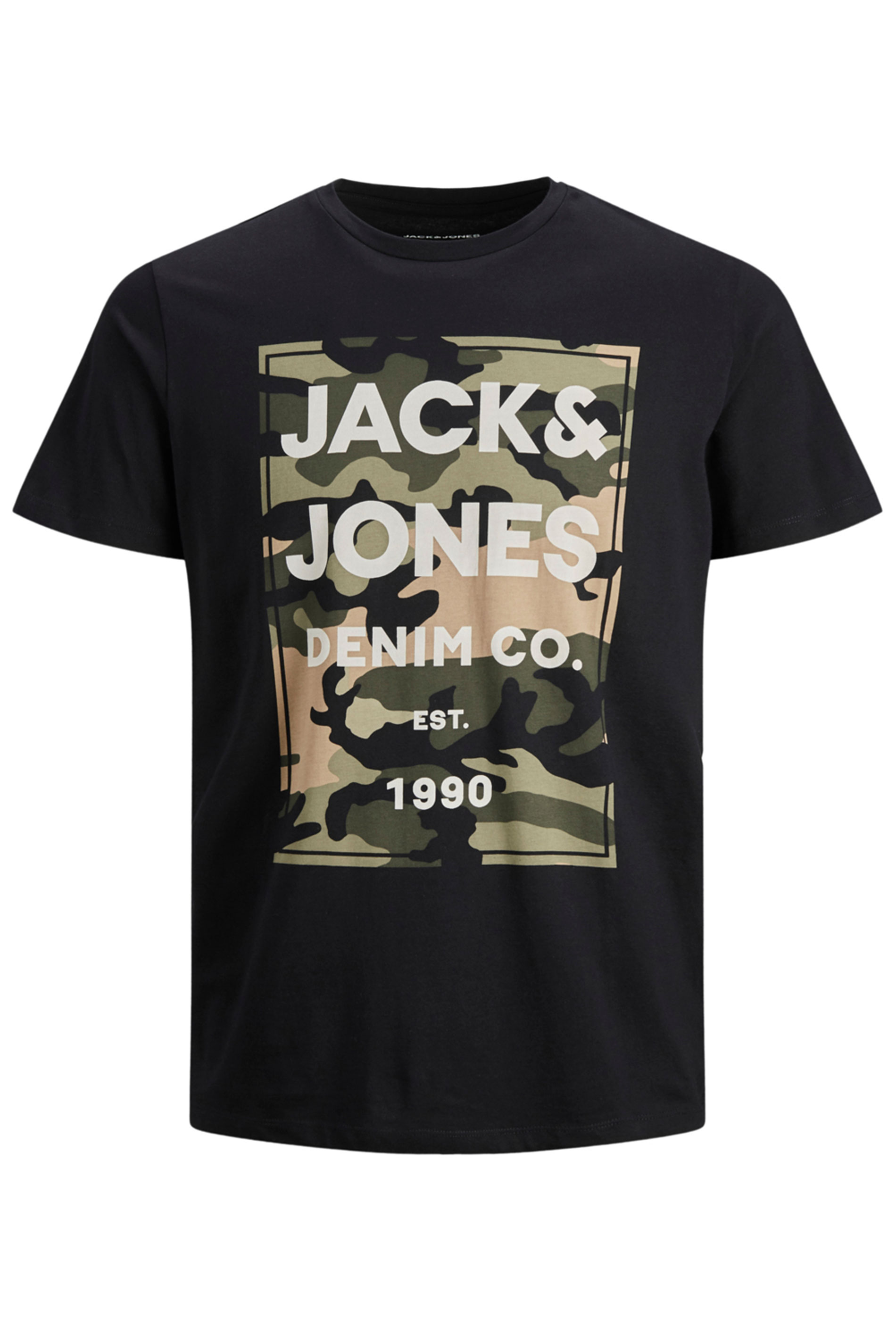 JACK & JONES Black Camo Graphic Print T-Shirt | BadRhino