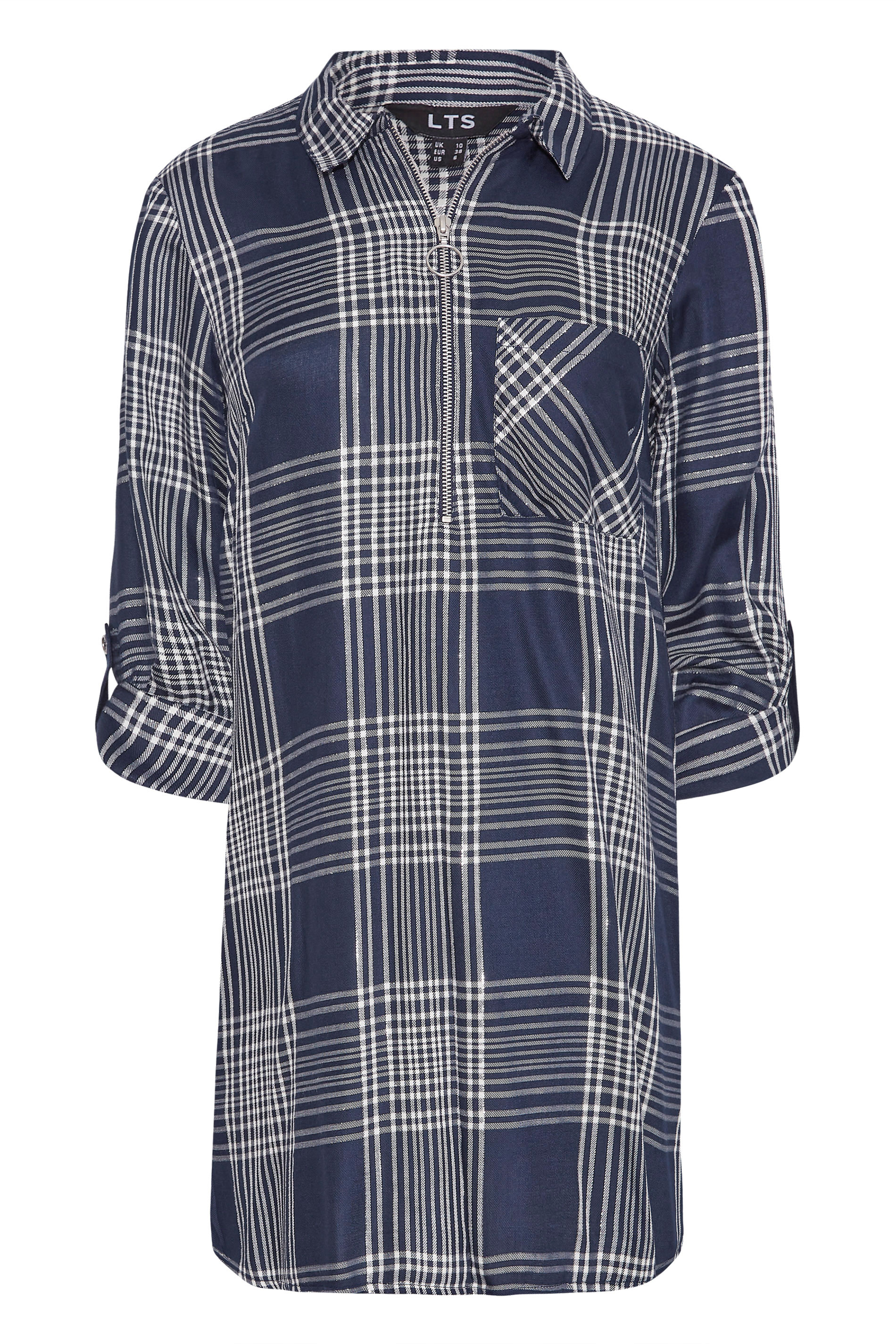 LTS Tall Women's Navy Blue Zip Check Shirt | Long Tall Sally