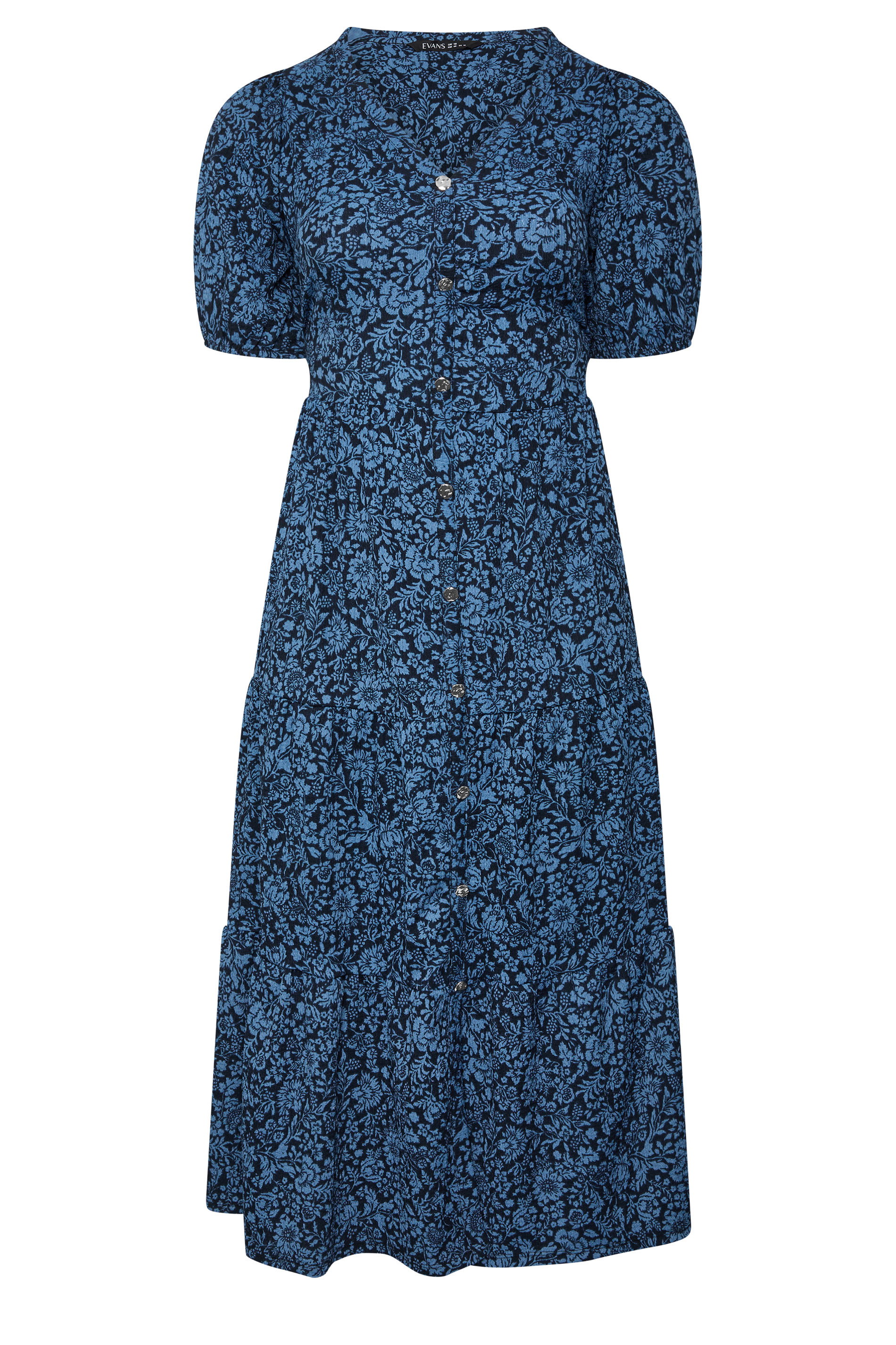EVANS Plus Size Navy Blue Floral Tiered Dress | Evans 5