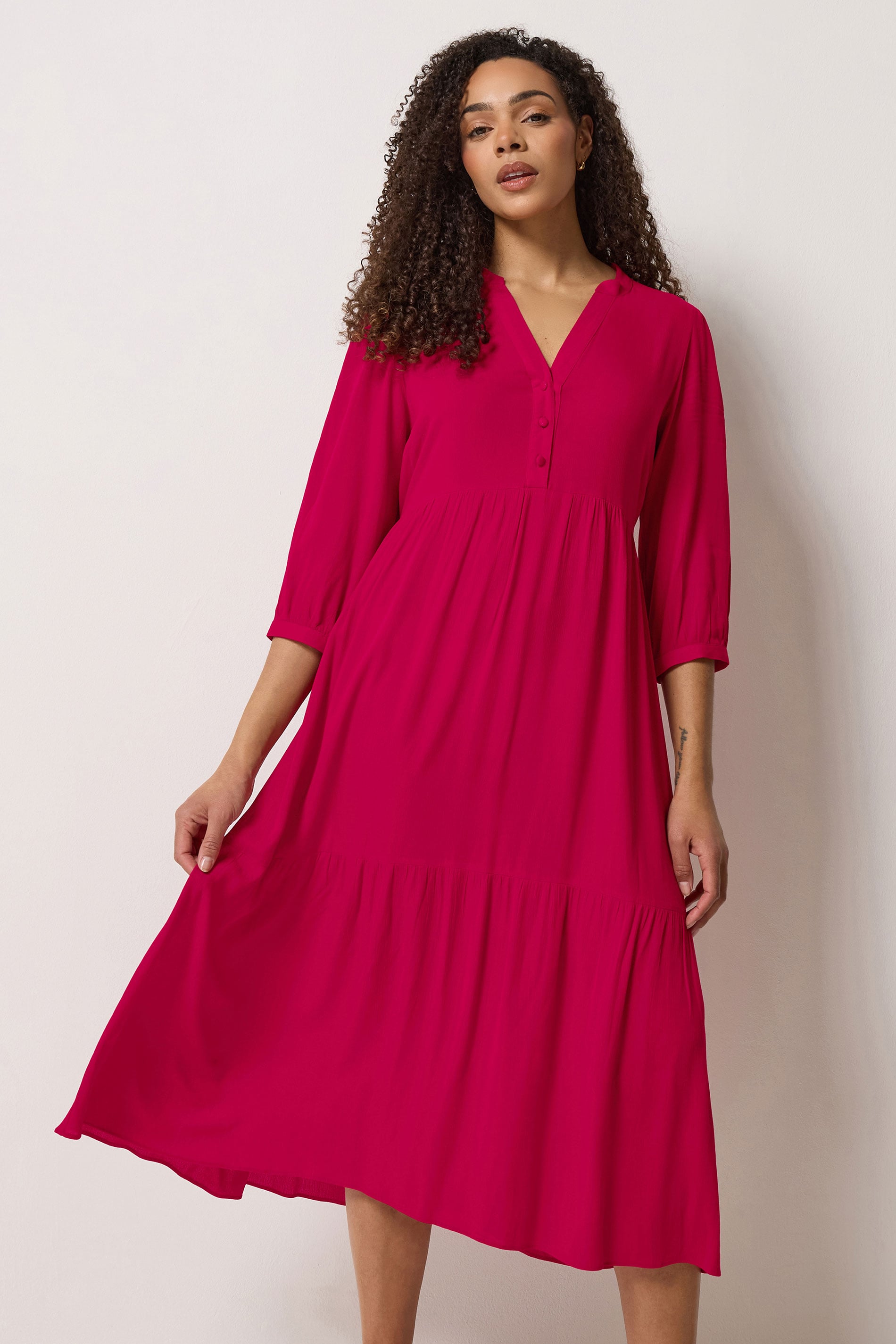 M&Co Red Tiered Half Placket Maxi Dress | M&Co 3