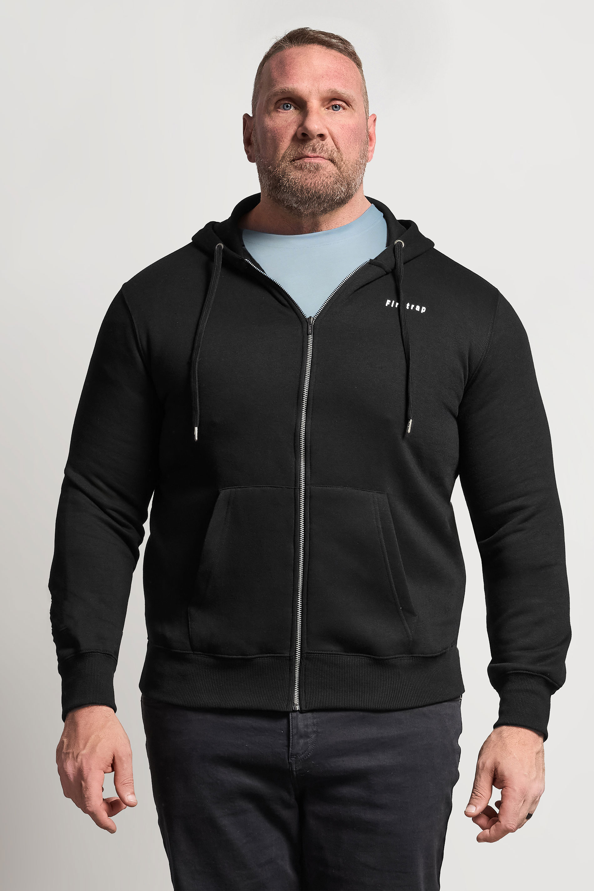 FIRETRAP Big & Tall Black Zip Through Hoodie | BadRhino 3