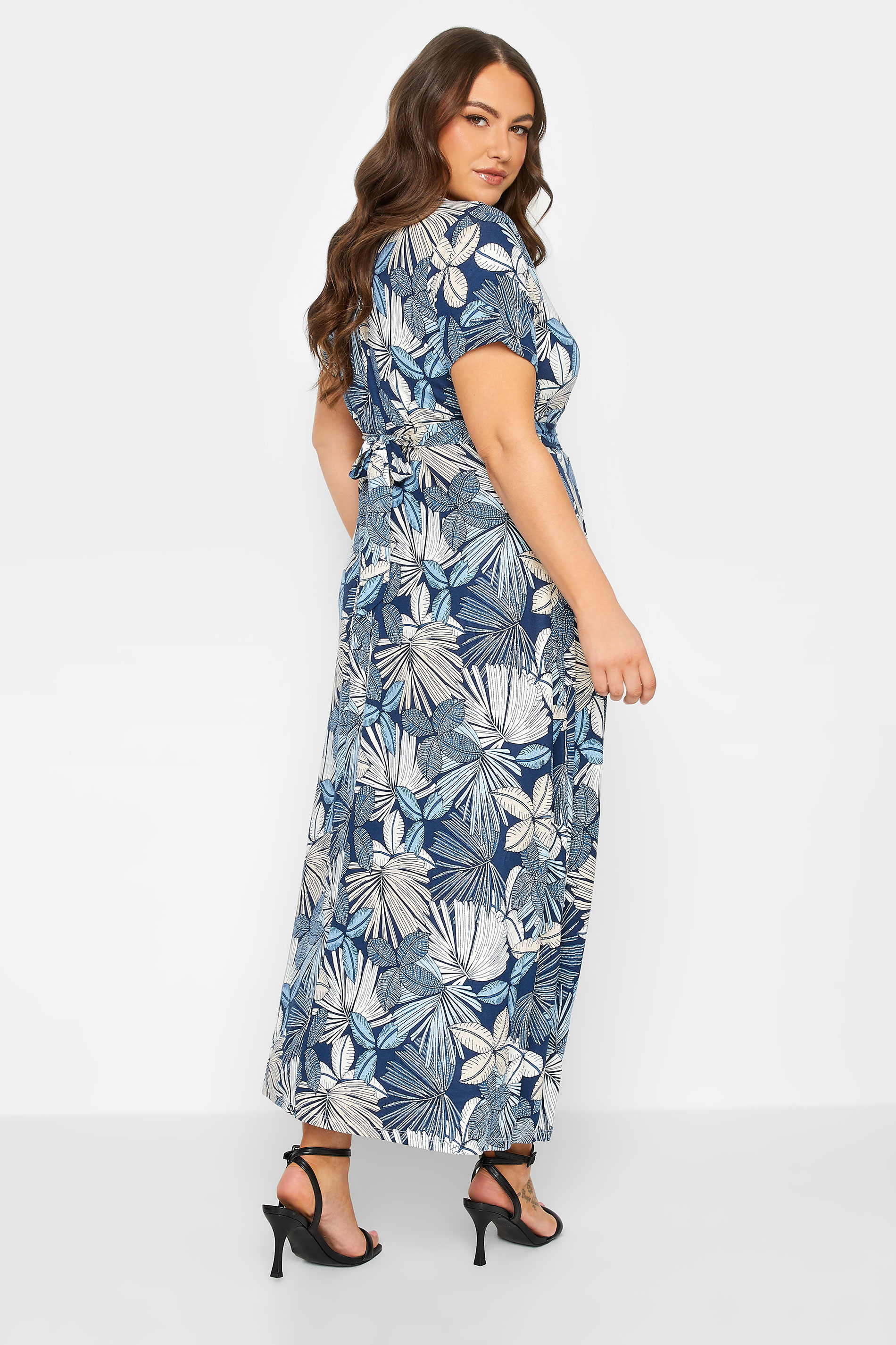 YOURS Plus Size Curve Blue Leaf Print Wrap Dress | Yours Clothing  3