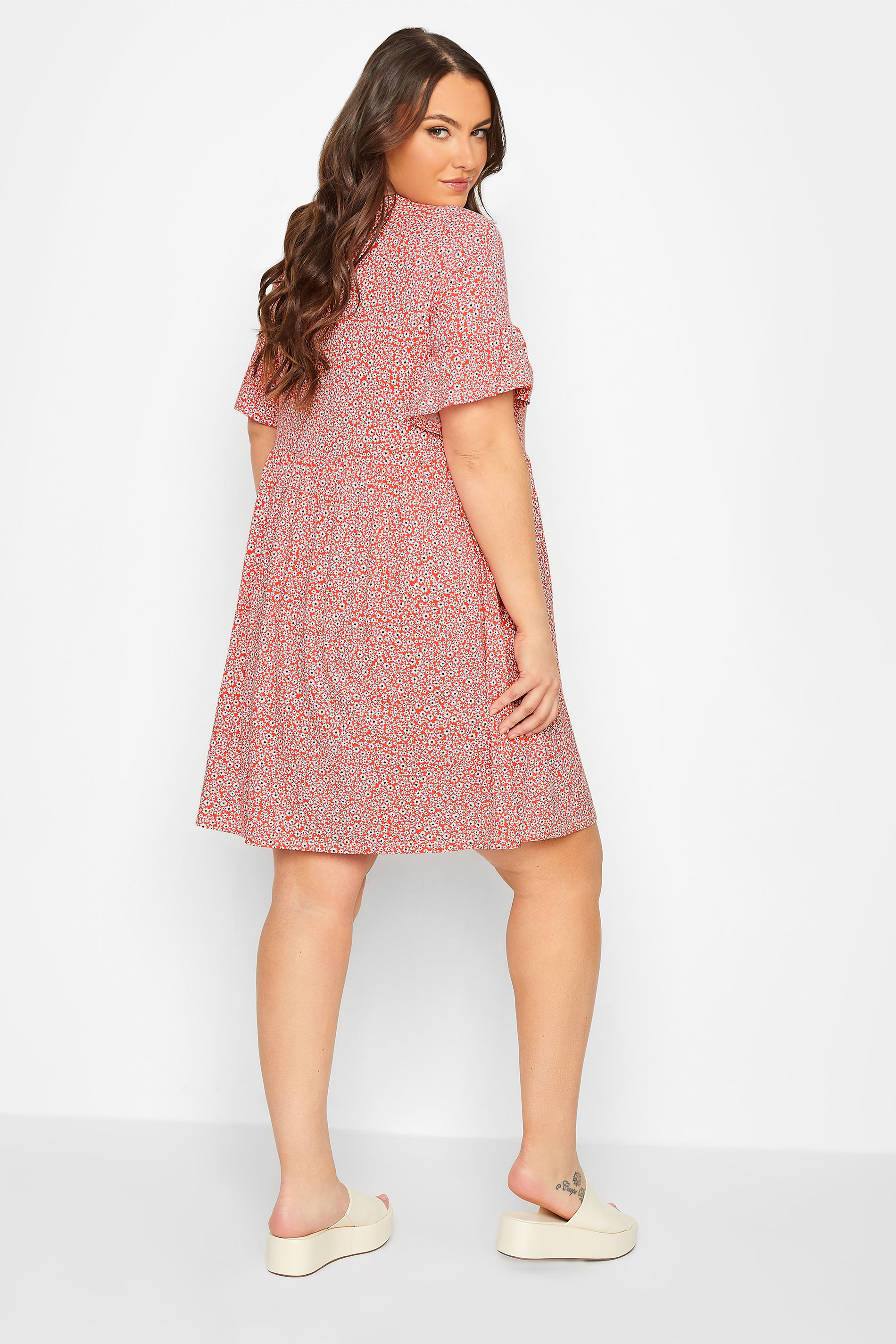 YOURS Plus Size Red Ditsy Print Smock Tunic Dress | Yours Clothing 3