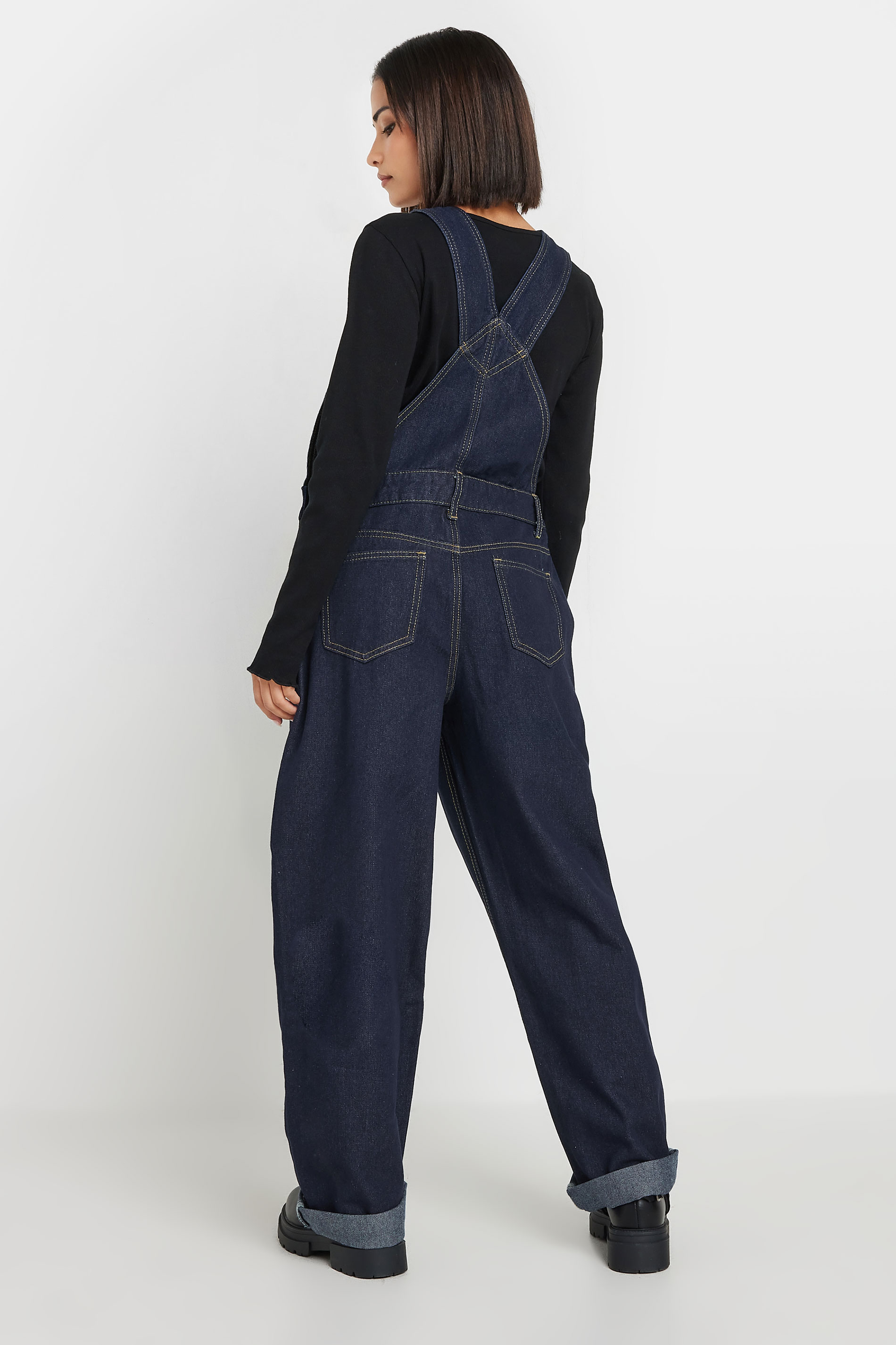 PixieGirl Petite Women's Indigo Blue Straight Leg Cotton Dungarees | PixieGirl 2