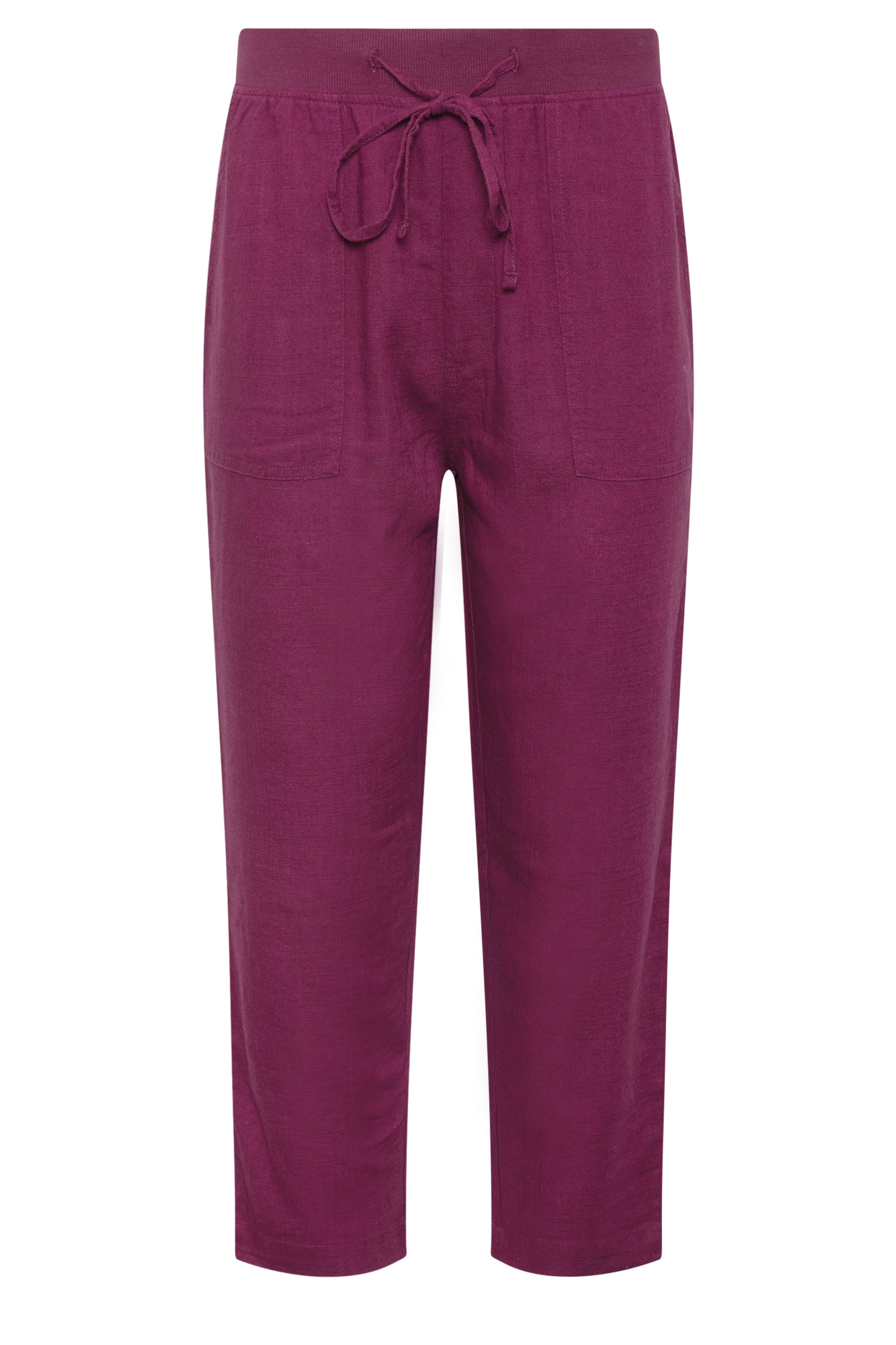 M&Co Berry Purple Cropped Linen Trousers | M&Co 5