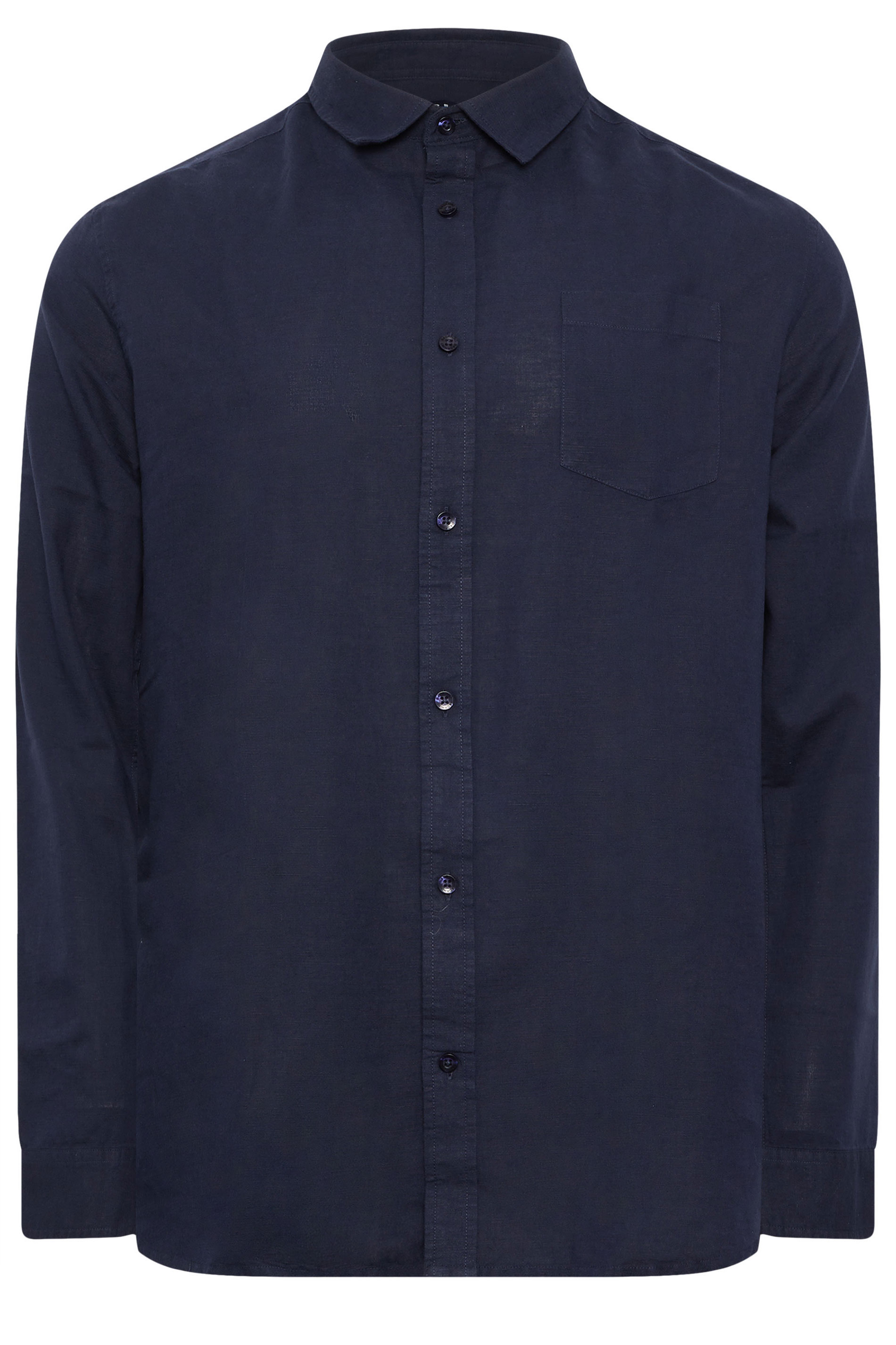 BadRhino Big & Tall Navy Blue Long Sleeve Linen Blend Shirt | BadRhino 5