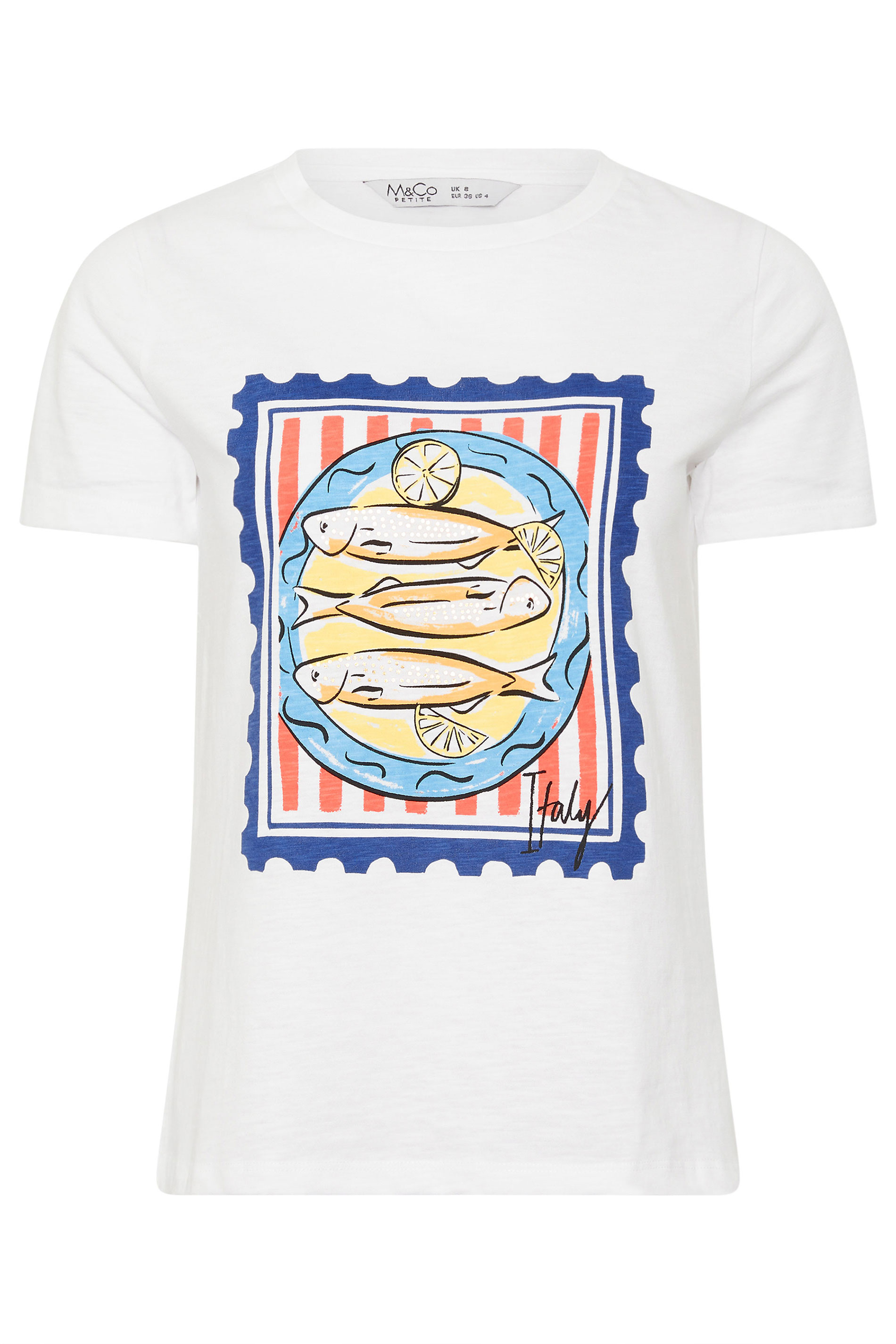 M&Co Petite White Sardine Graphic Print Cotton T-Shirt | M&Co 5