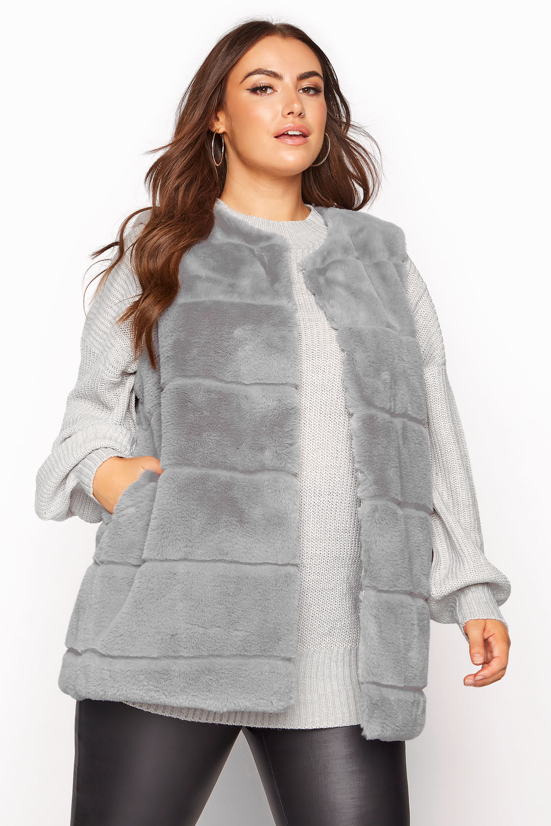Plus Size Grey Pelted Faux Fur Gilet | Yours Clothing 1