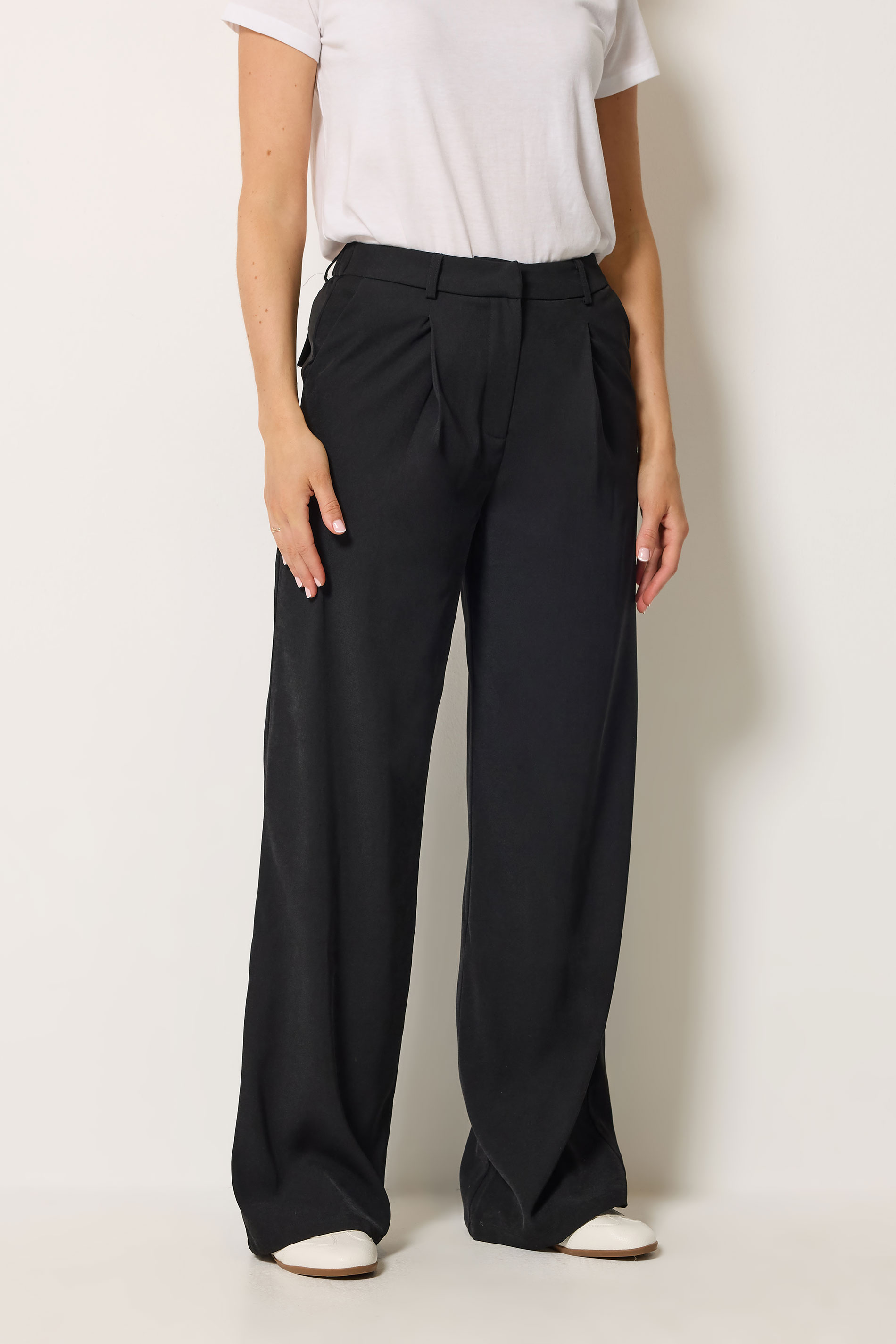 LTS Tall Women's Black Pleated Wide Leg Trousers | Long Tall Sally 1