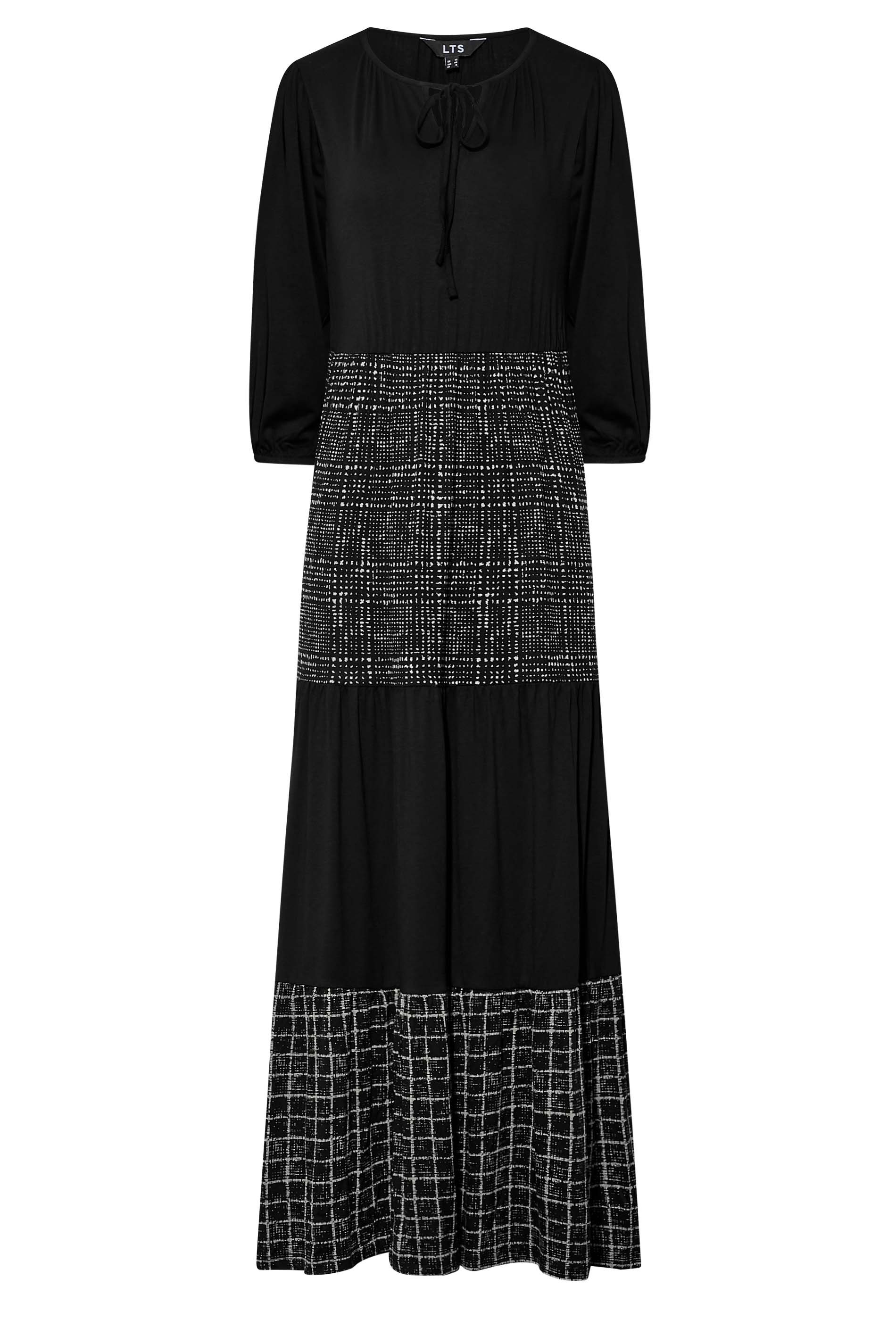 LTS Tall Women's Black Check Tiered Maxi Dress | Long Tall Sally