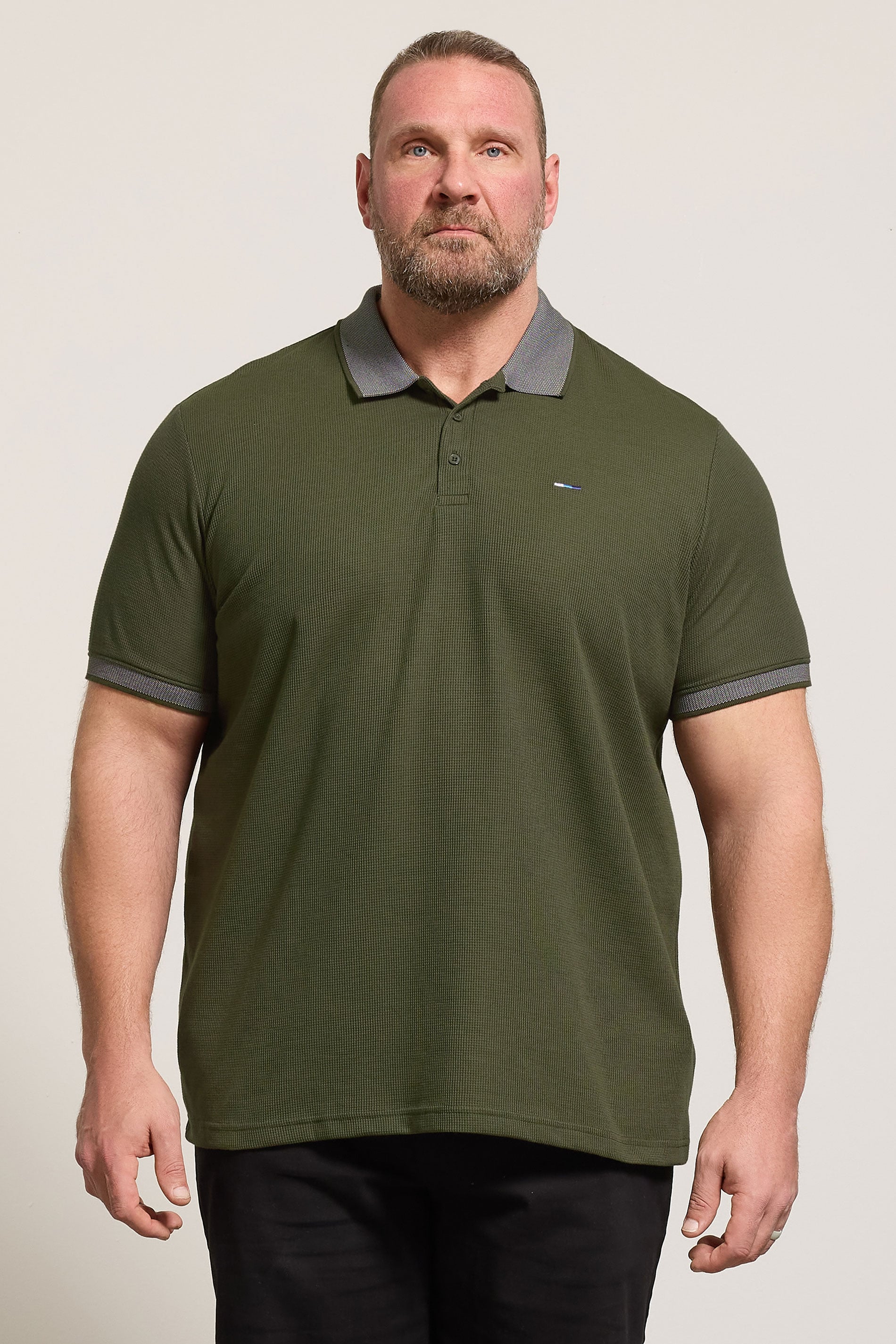 BadRhino Big & Tall Khaki Green Two Tone Waffle Polo Shirt | BadRhino 3