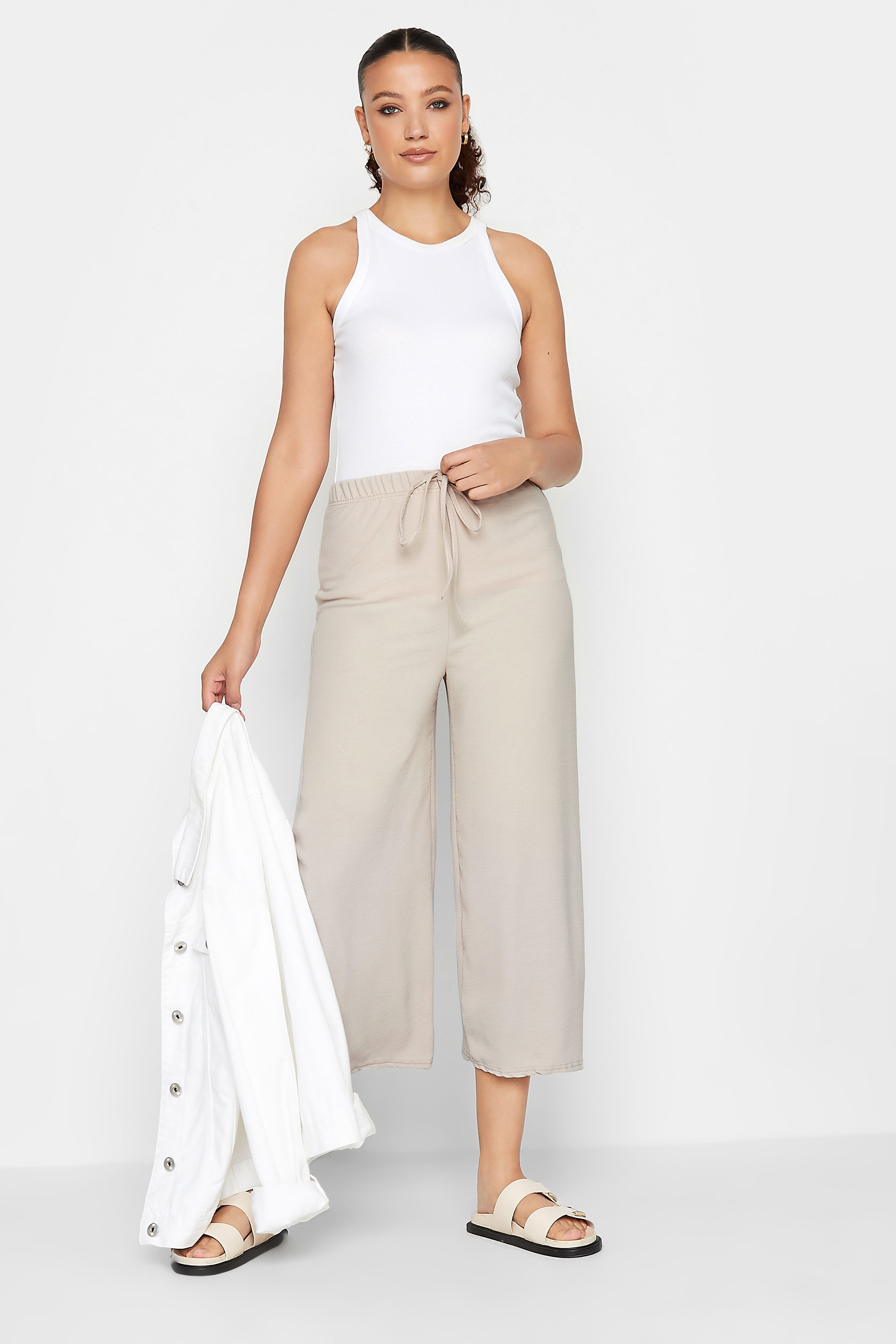 LTS Tall Cream Crepe Wide Leg Cropped Trousers | Long Tall Sally 2