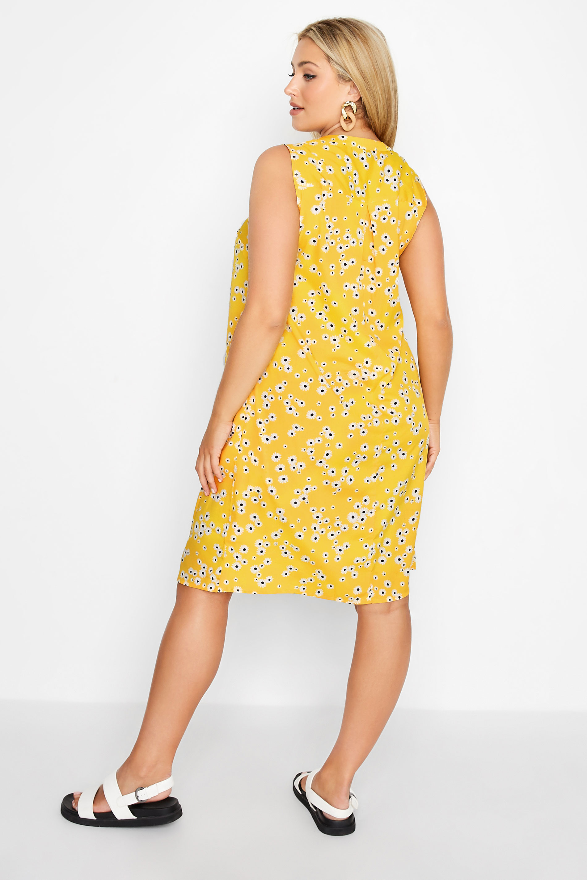 Plus Size Yellow Daisy Print Sleeveless Shirt Dress | Yours Clothing 3