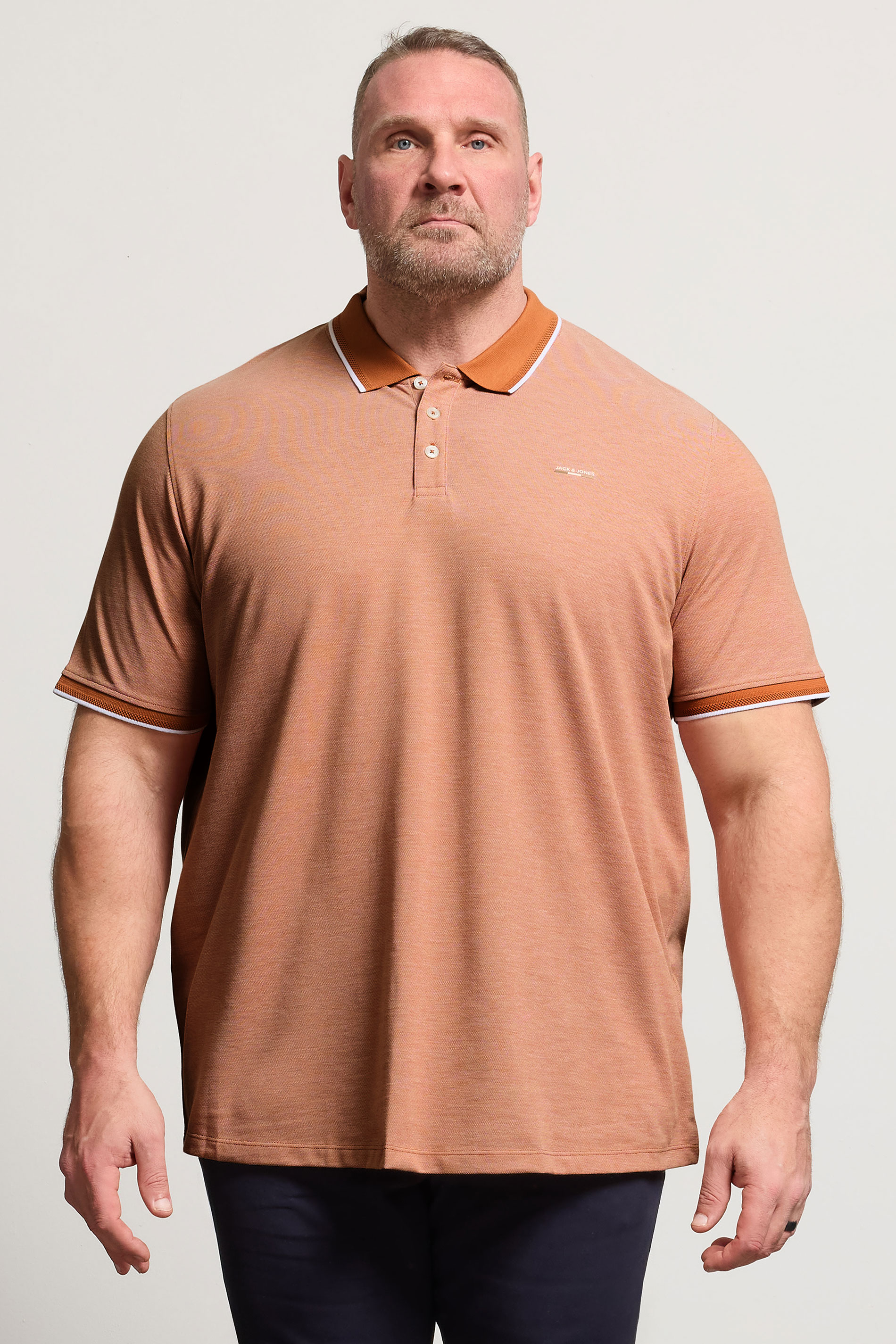 JACK & JONES Big & Tall Orange Tipped Polo Shirt | BadRhino 3