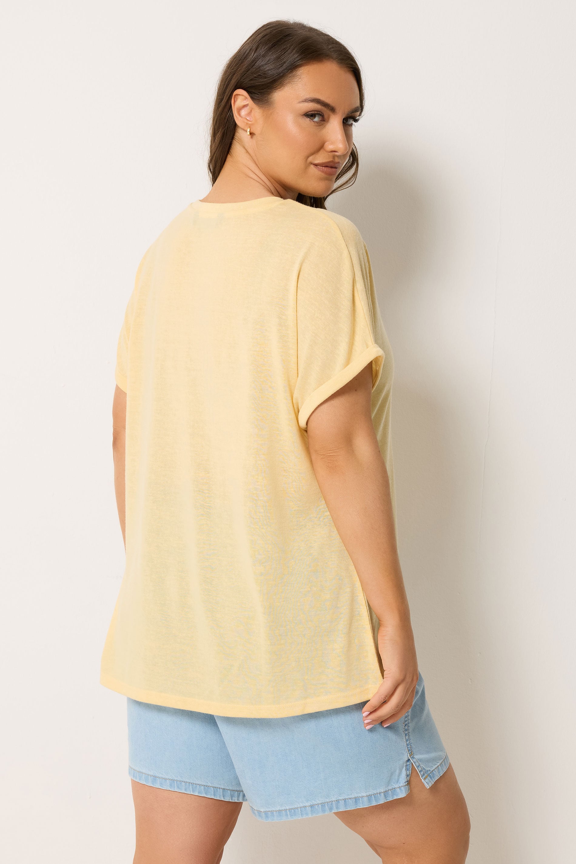 YOURS Plus Size Yellow Linen Look T-Shirt | Yours Clothing 2