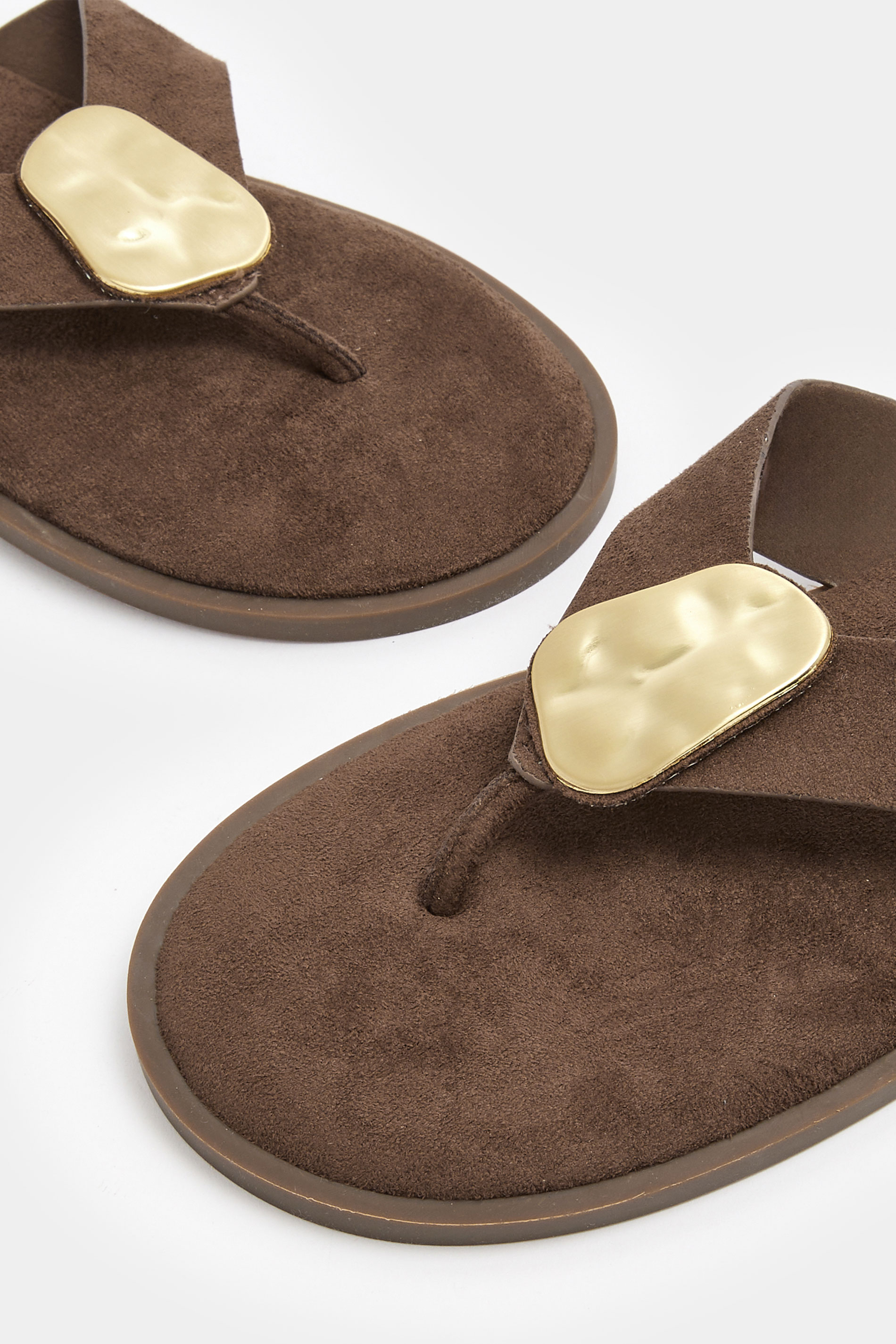 Chocolate Brown Hammered Disk Sandals In Extra Wide EEE Fit | Yours Clothing 5