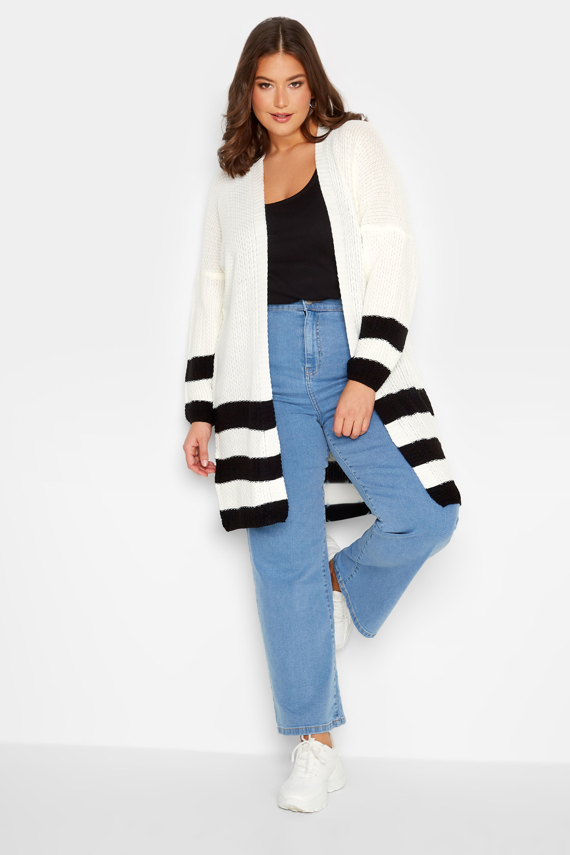 YOURS Curve Plus Size White Stripe Cardigan | Yours Clothing  2