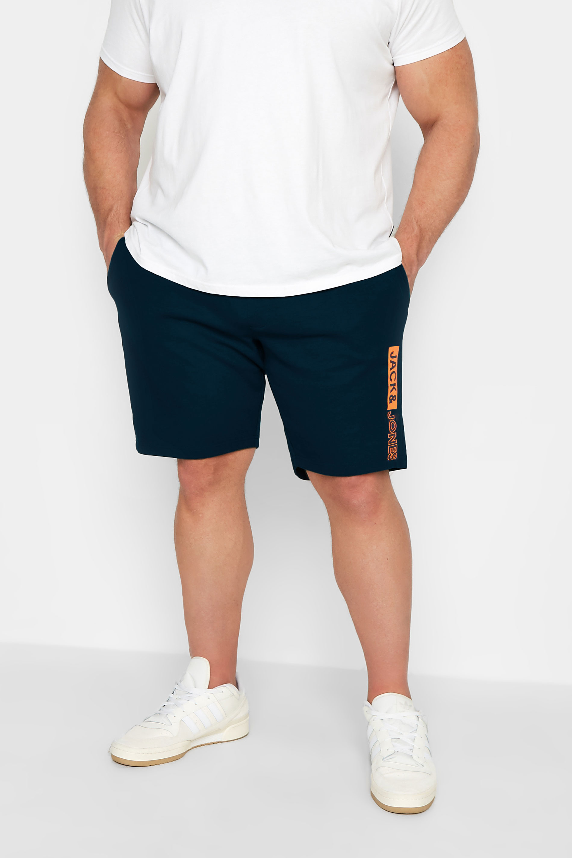 JACK & JONES Big & Tall Navy Blue Logo Jogger Shorts | BadRhino 1