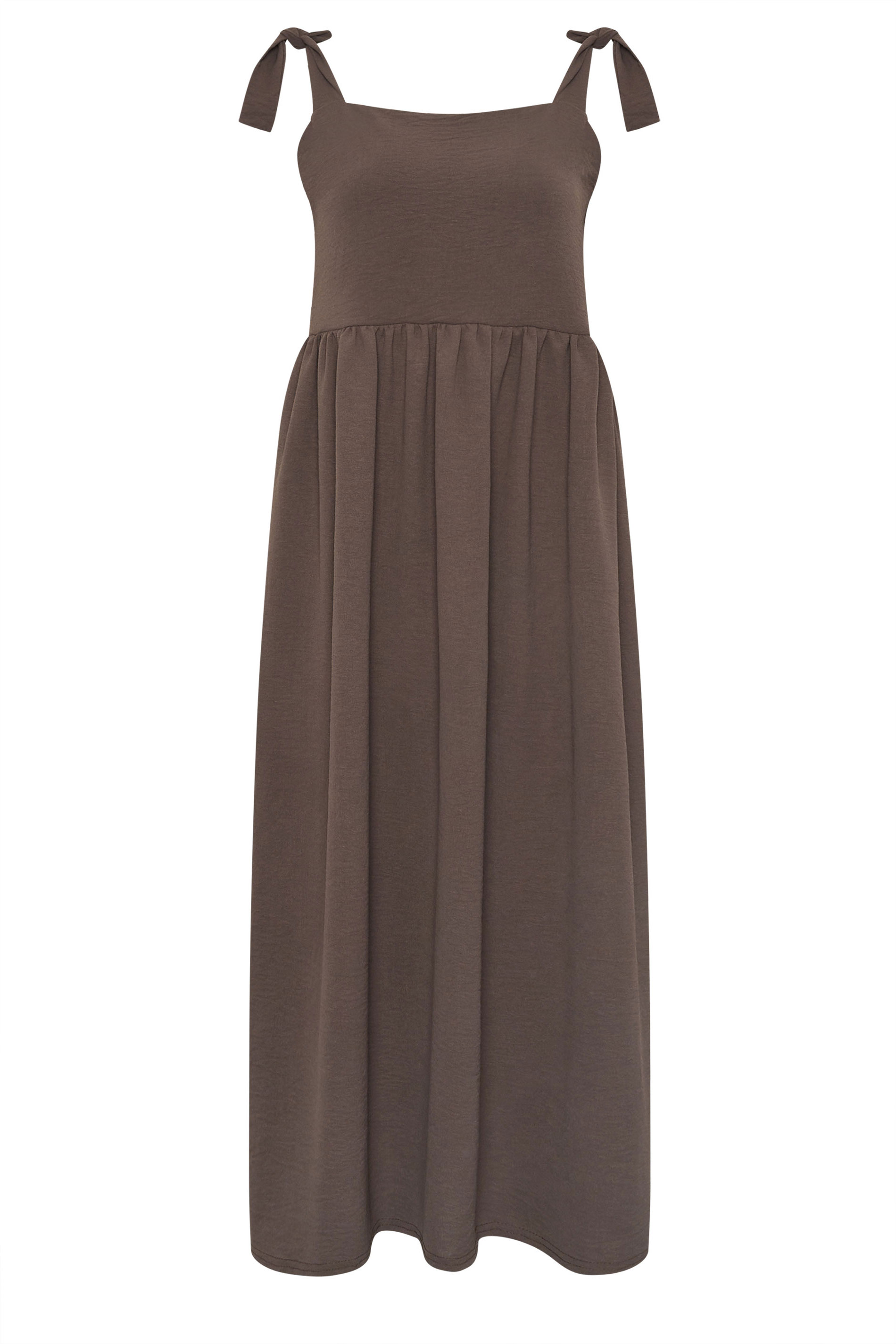 LTS Tall Women's Chocolate Brown Tie Detail Midi Sundress | Long Tall Sally 5