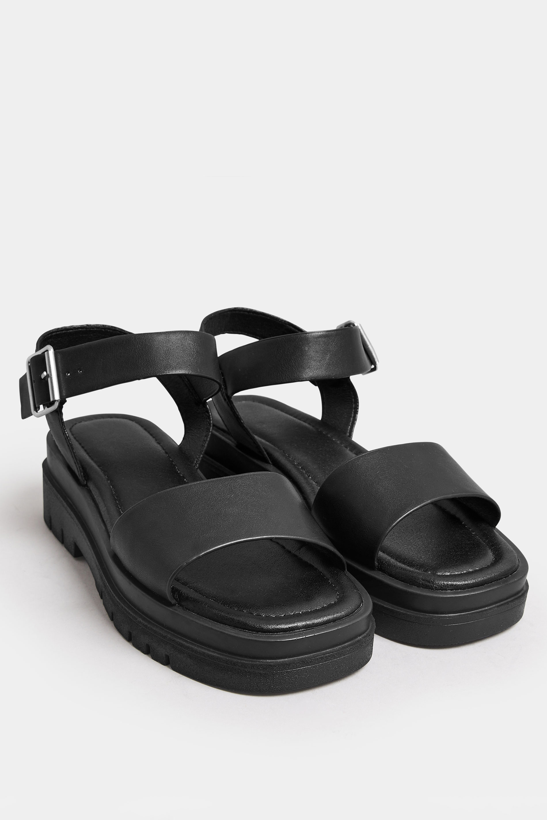 Black Two Part Chunky Sandals In Wide E Fit & Extra Wide EEE Fit | Yours Clothing 2