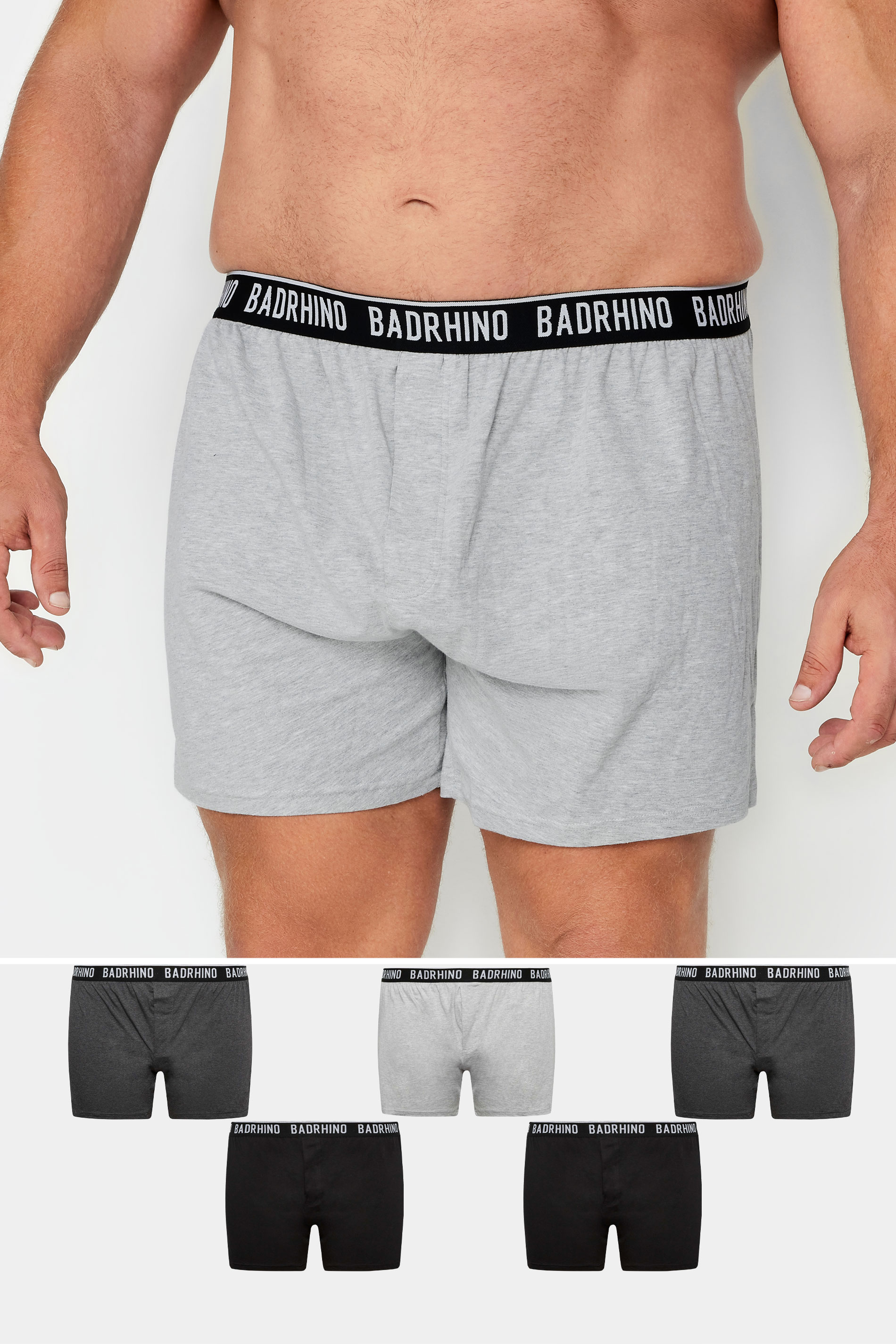 BadRhino Big & Tall 5 PACK Black & Grey Button Up Loose Fit Boxers | BadRhino 1