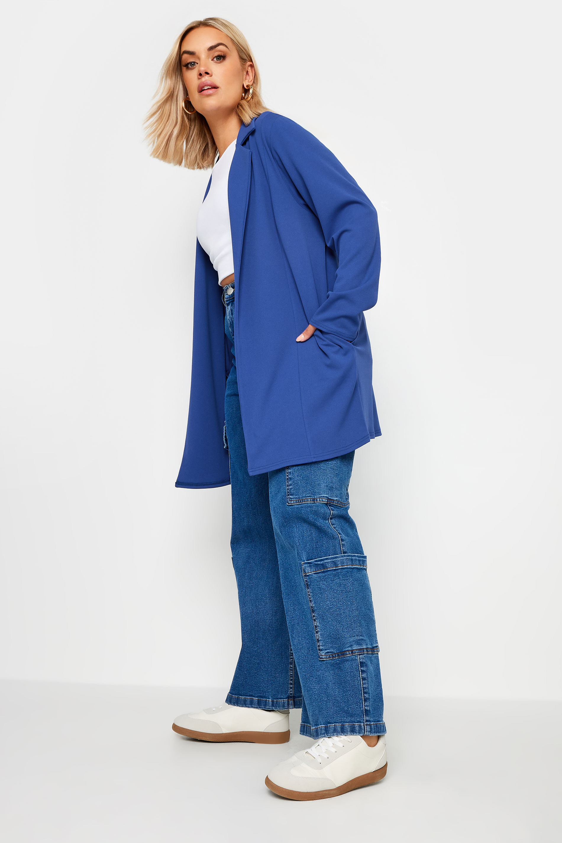 YOURS Curve Plus Size Cobalt Blue Scuba Blazer | Yours Clothing 2