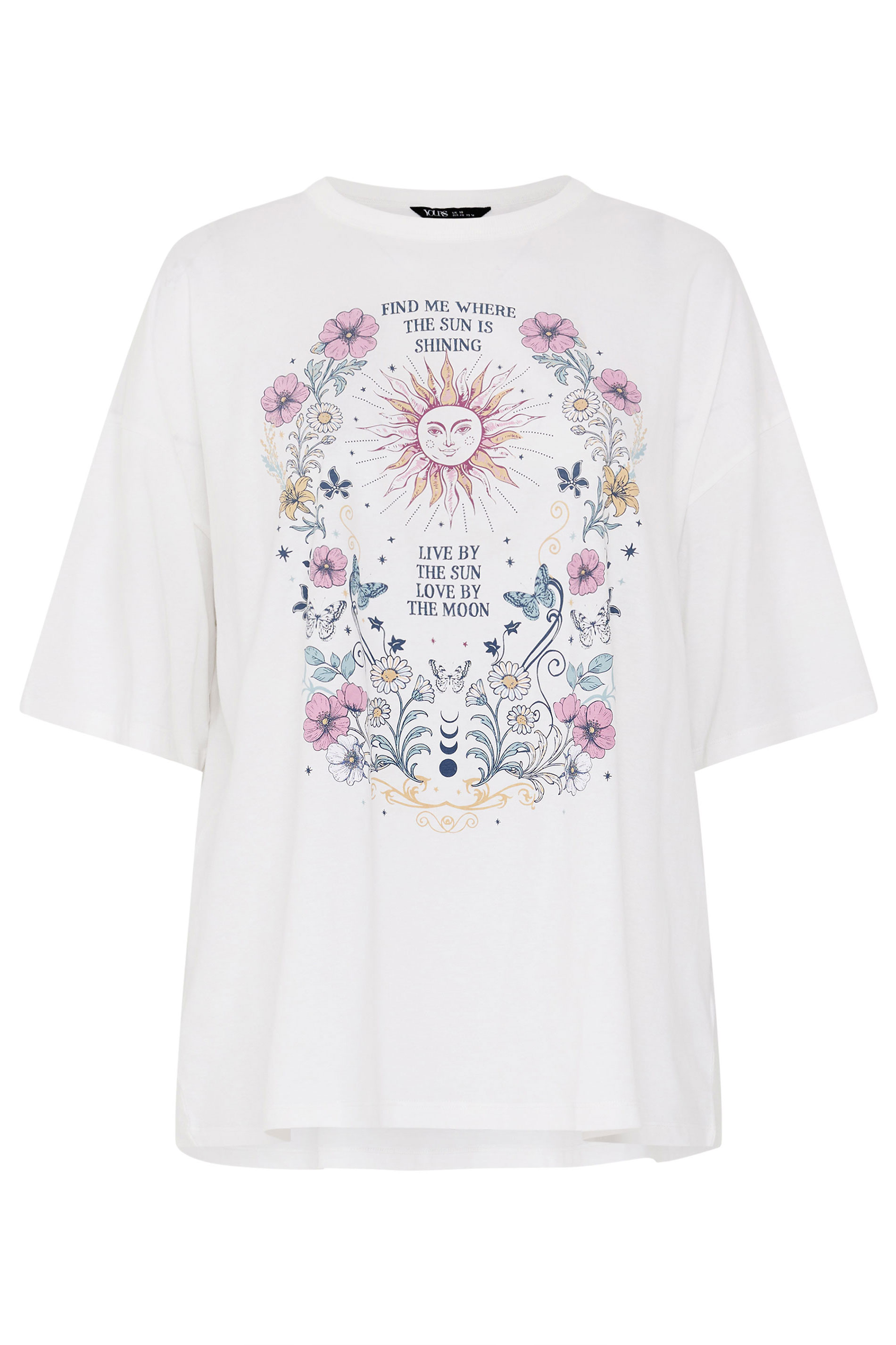 YOURS Plus Size White Floral & Sun Graphic Boxy T-Shirt | Yours Clothing 6